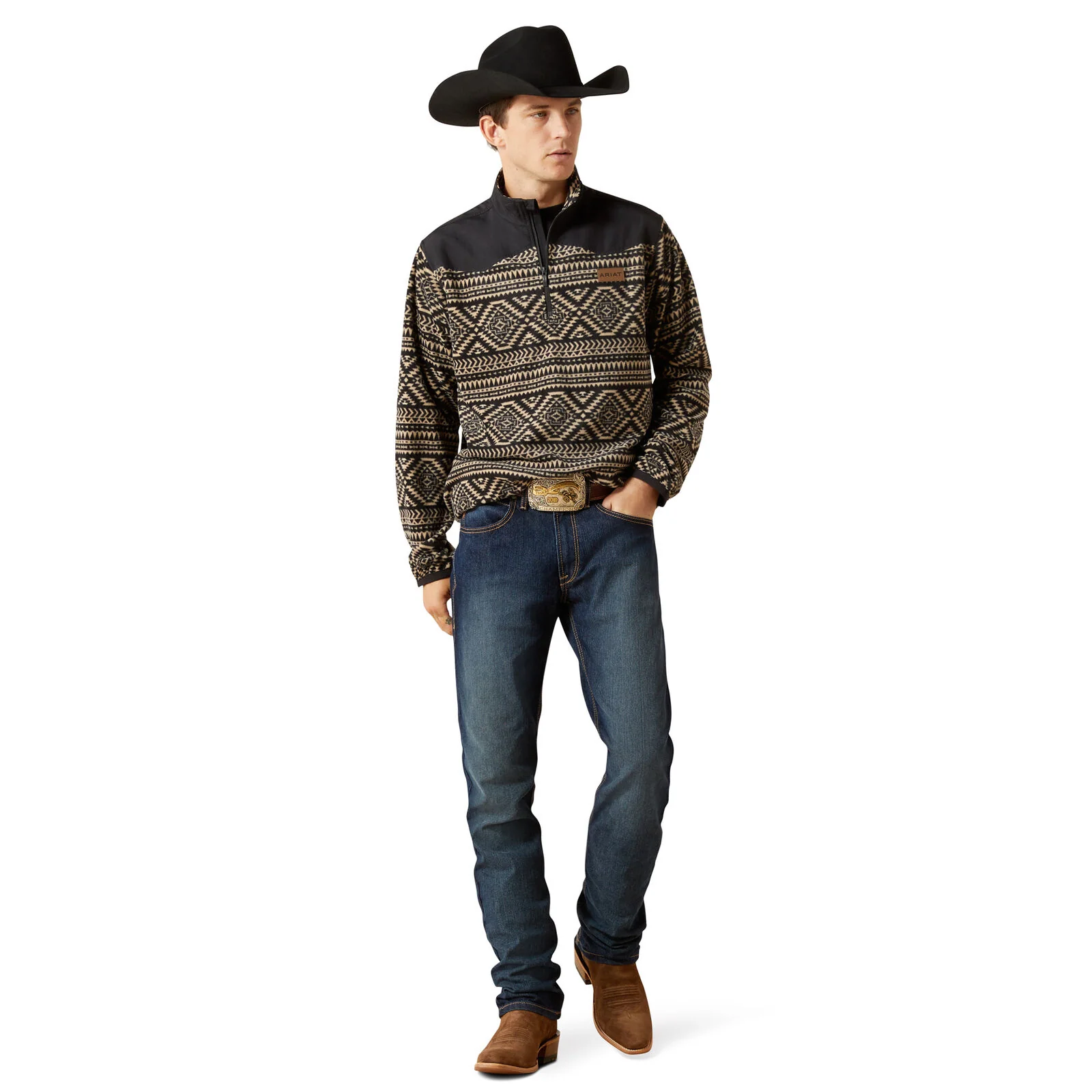 Ariat Mens Basis Fleece Sweater (10062486) Black Southwest - Image 4