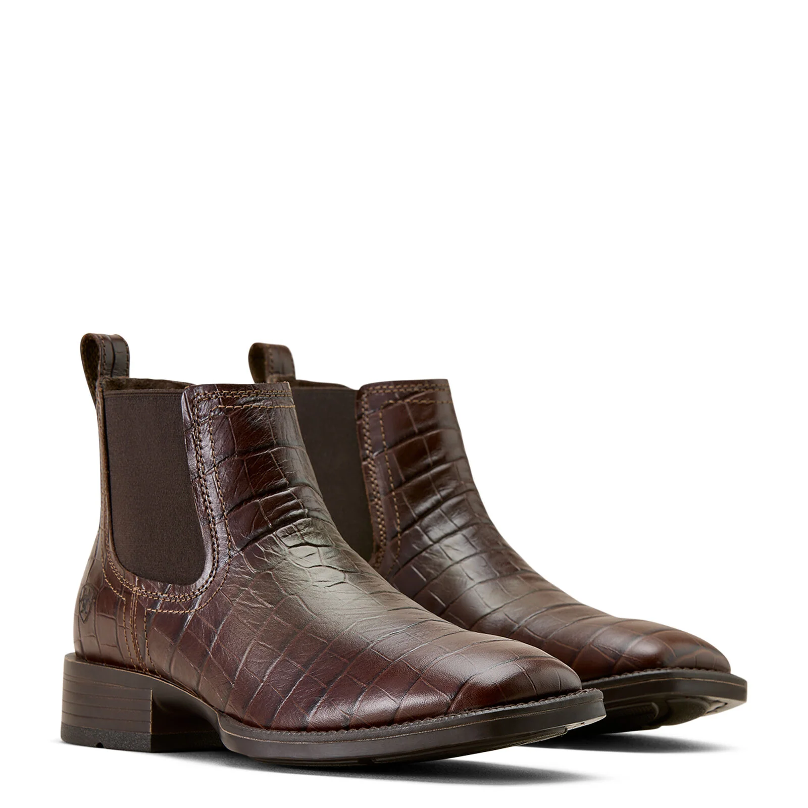 Ariat Mens Booker Chelsea Wide Square Toe Western Boots (10074162) Chocolate Croc Print - Image 7