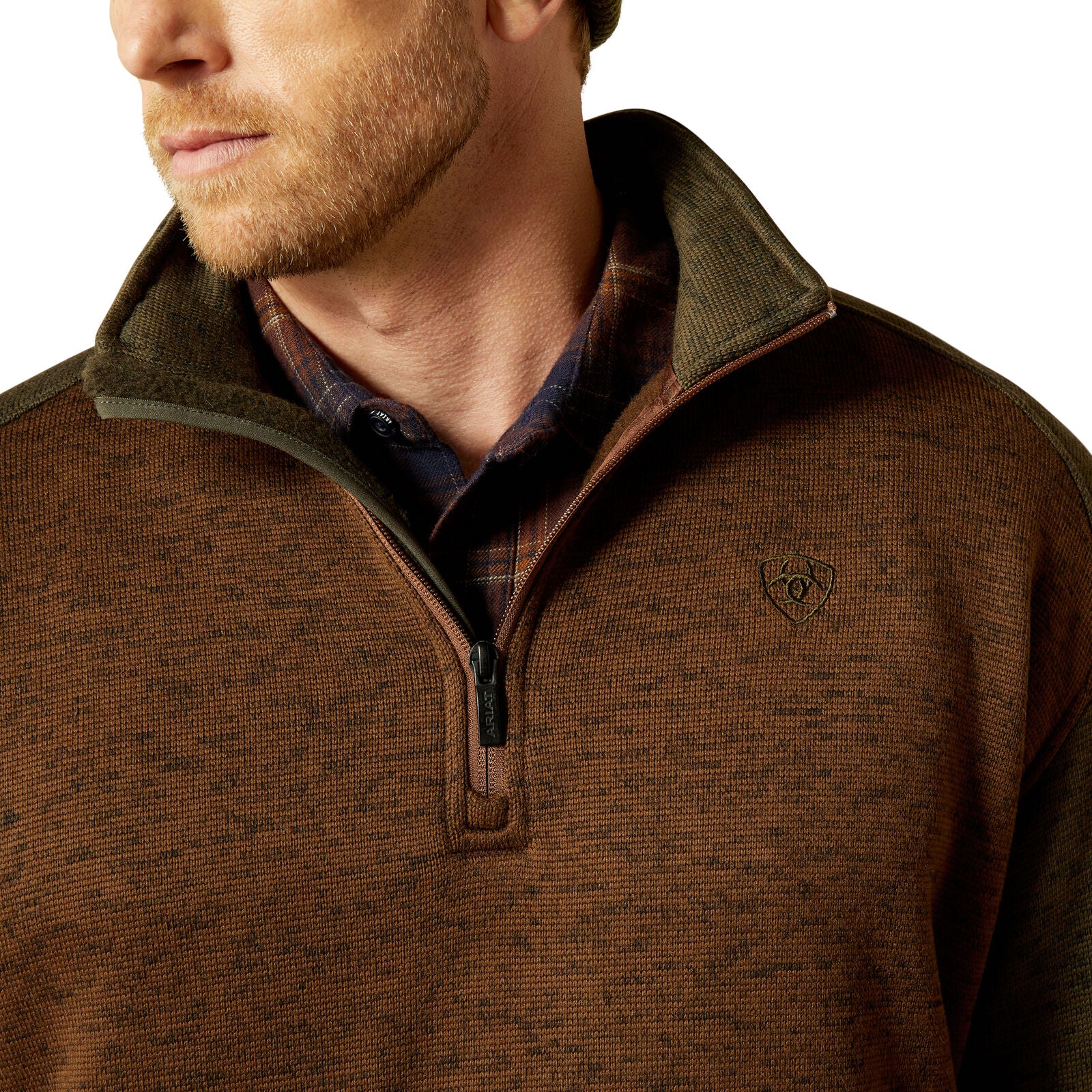 Ariat Mens Caldwell Logo 1/4 Zip Sweater (10062623) Carafe/Earth Green - Image 4