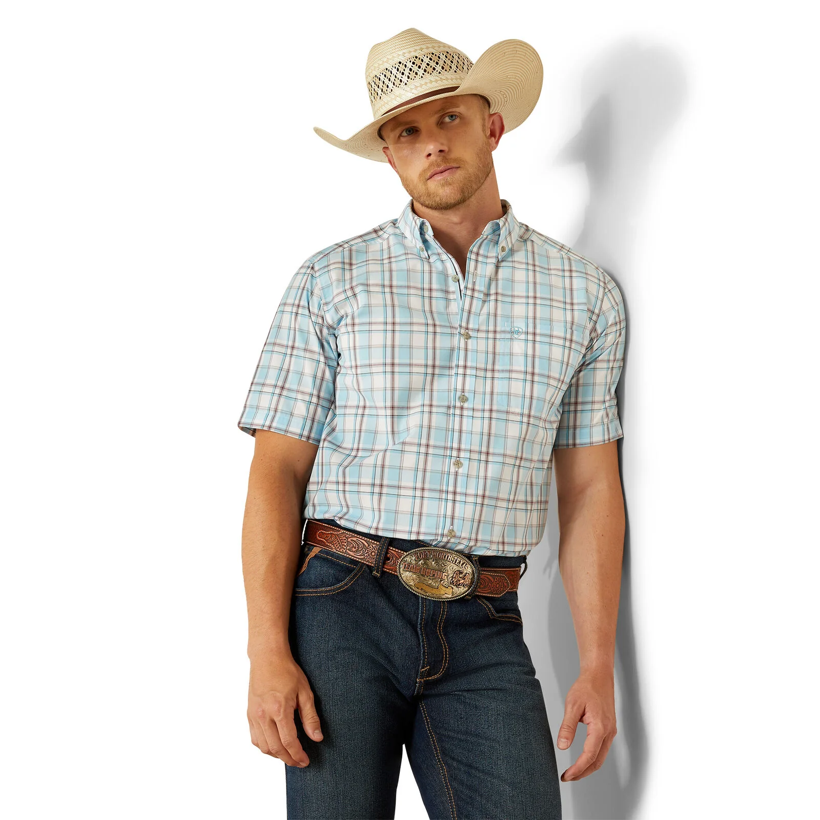 Ariat Mens Pro Series Geoffrey Classic Fit S/S Shirt (10054686) Light Turquoise - Image 3