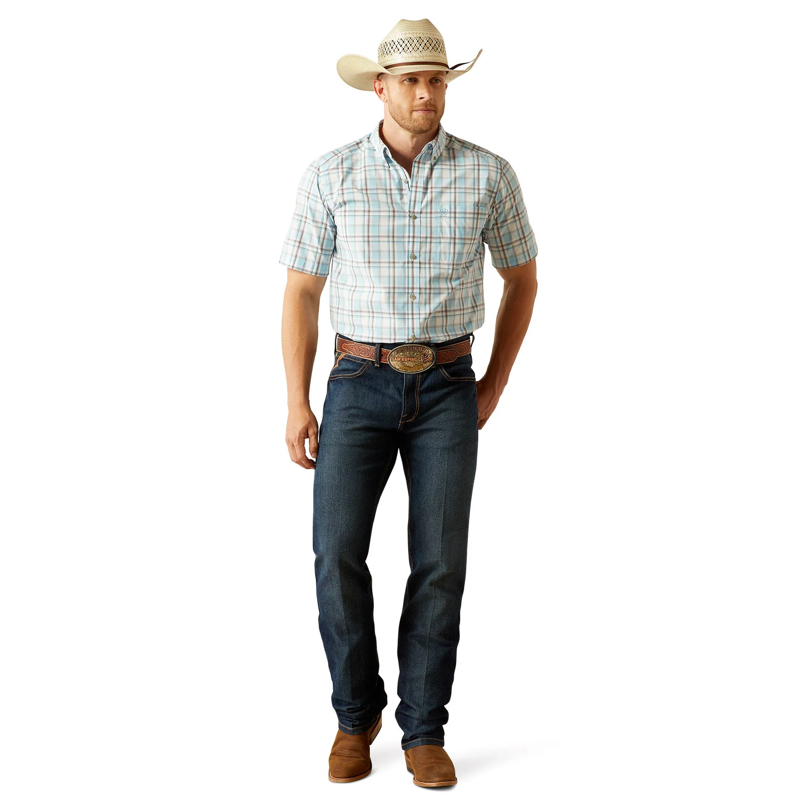 Ariat Mens Pro Series Geoffrey Classic Fit S/S Shirt (10054686) Light Turquoise - Image 4