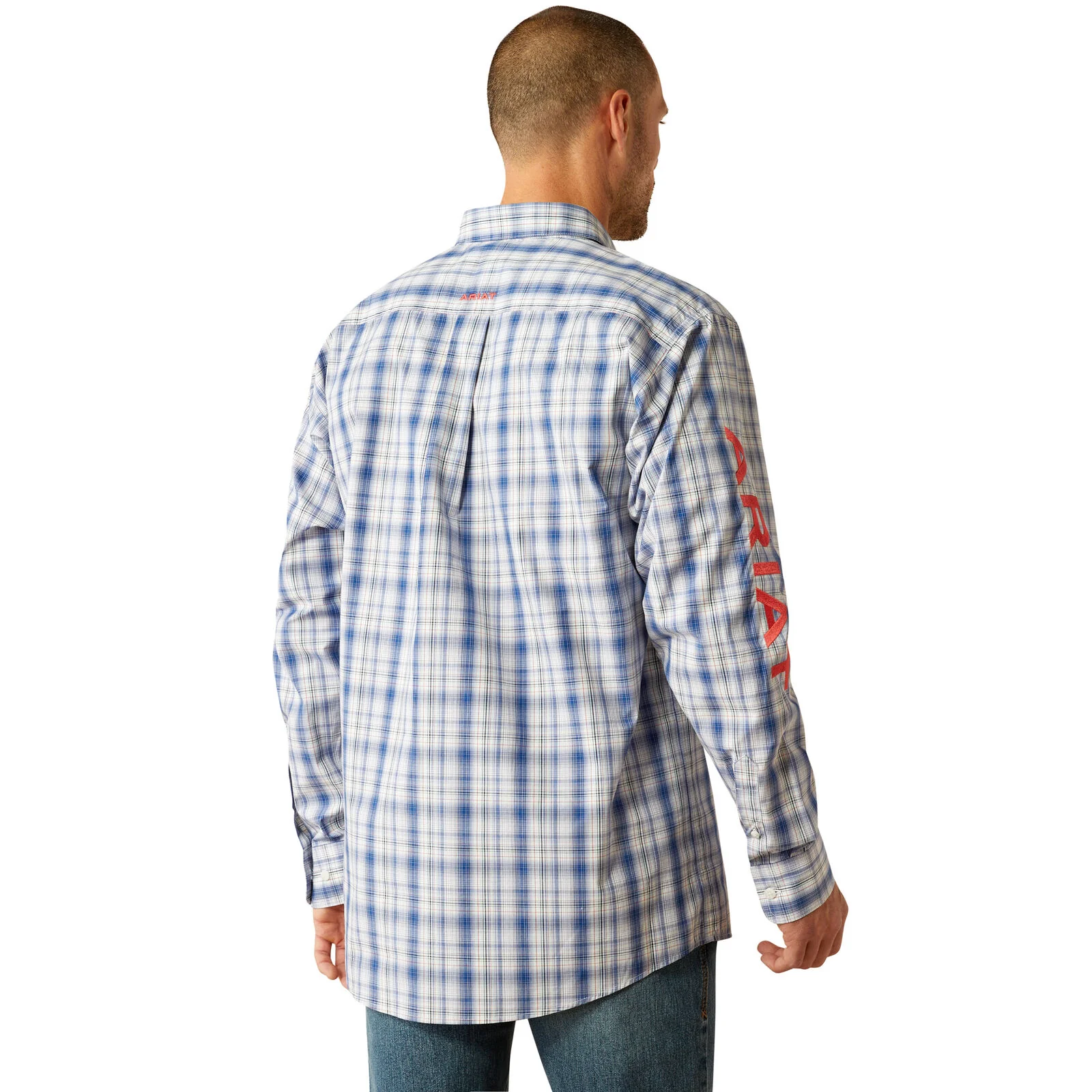 Ariat Mens Pro Series Ream Princeton Classic Fit L/S Shirt (10054734) Navy/Red - Image 2