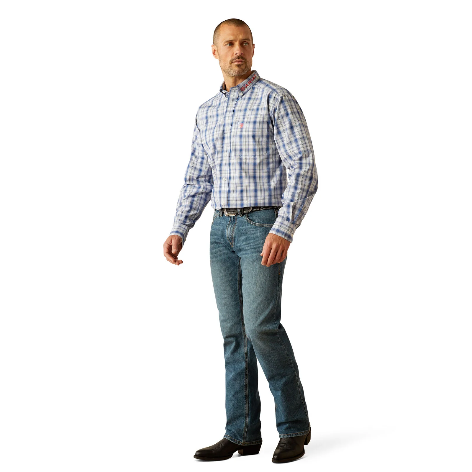 Ariat Mens Pro Series Ream Princeton Classic Fit L/S Shirt (10054734) Navy/Red - Image 5