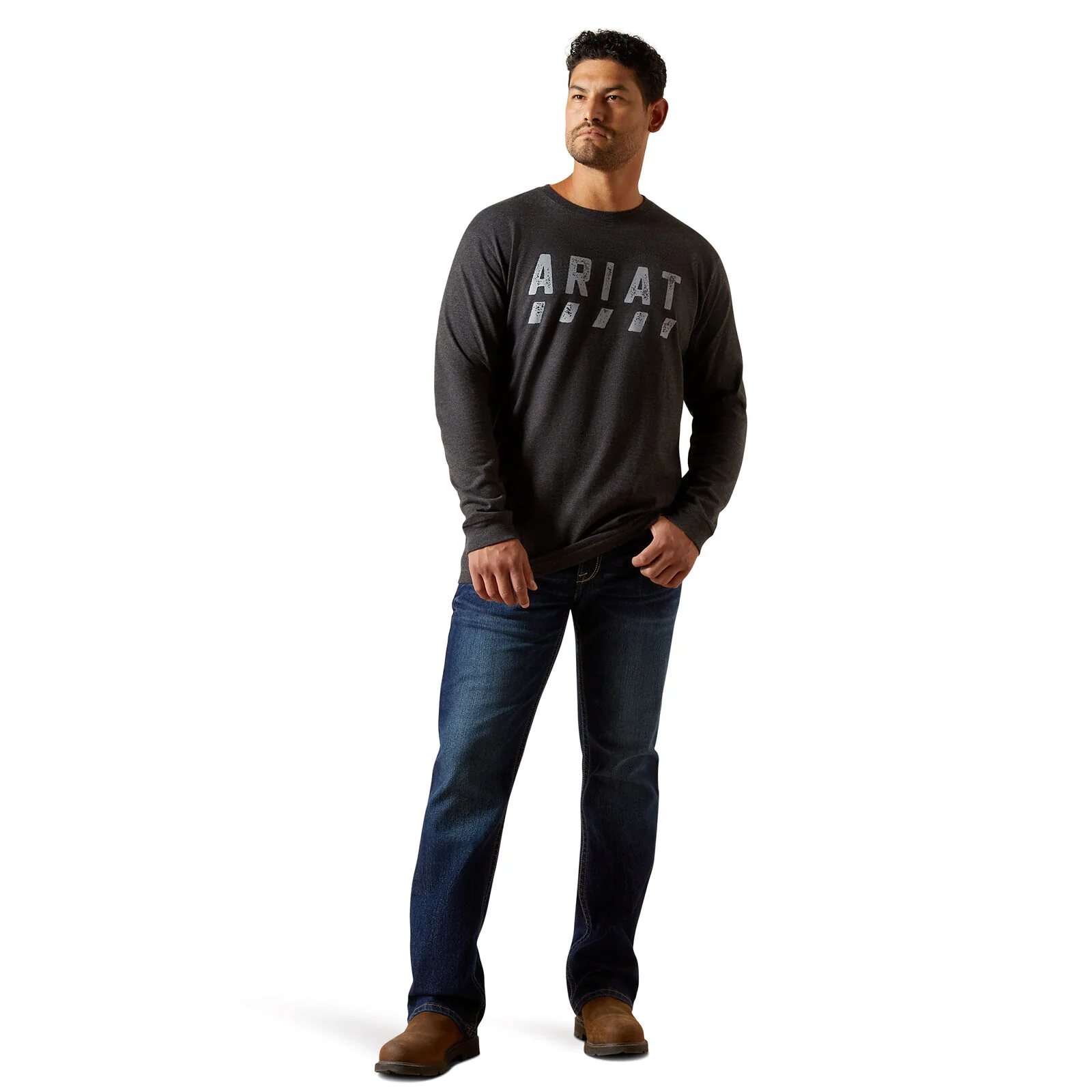 Ariat Mens Rebar Cotton Strong Logo L/S Tee (10062764) Charcoal Heather - Image 3