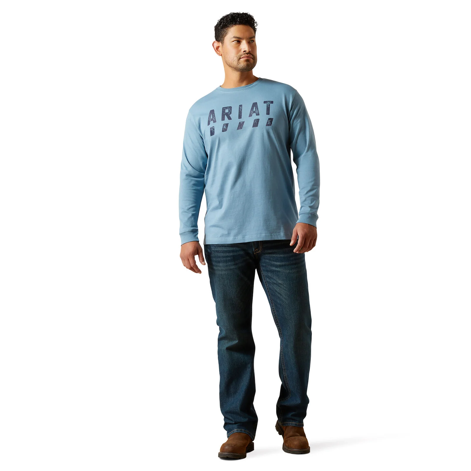 Ariat Mens Rebar Cotton Strong Logo L/S Tee (10062765) Bluestone - Image 4