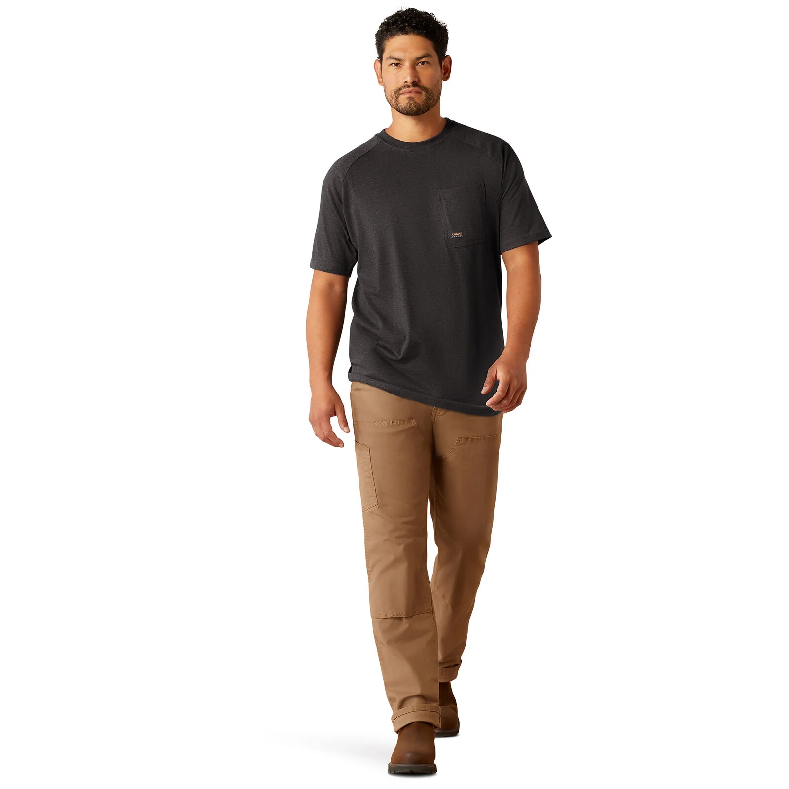 Ariat Mens Rebar Cotton Strong Logo S/S Tee (10054508) Charcoal Heather - Image 5