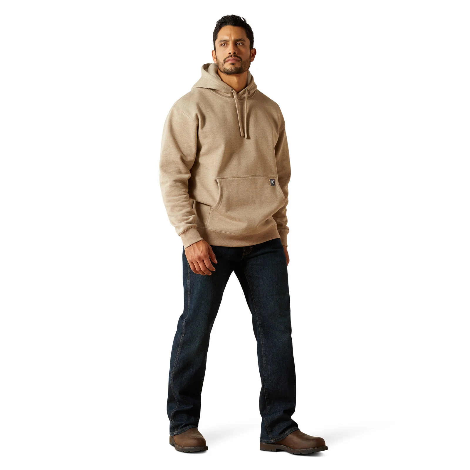 Ariat Mens Rebar Graphic Hoodie (10062529) Oatmeal Heather/Bitter Chocolate - Image 3