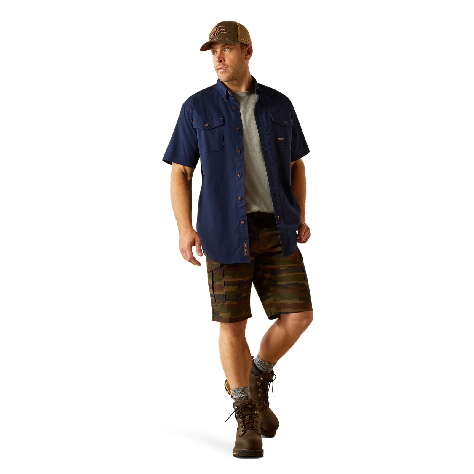 Ariat Mens Rebar Made Tough Durastretch S/S Work Shirt (10055263) Navy - Image 6