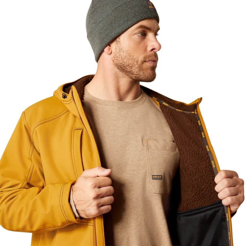 Ariat Mens Rebar Sherpa Stretch Canvas Softshell Jacket (10052430) Golden Brown - Image 3
