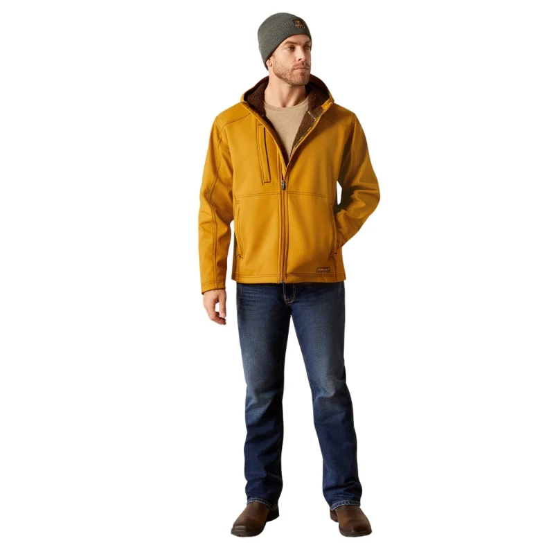 Ariat Mens Rebar Sherpa Stretch Canvas Softshell Jacket (10052430) Golden Brown - Image 5