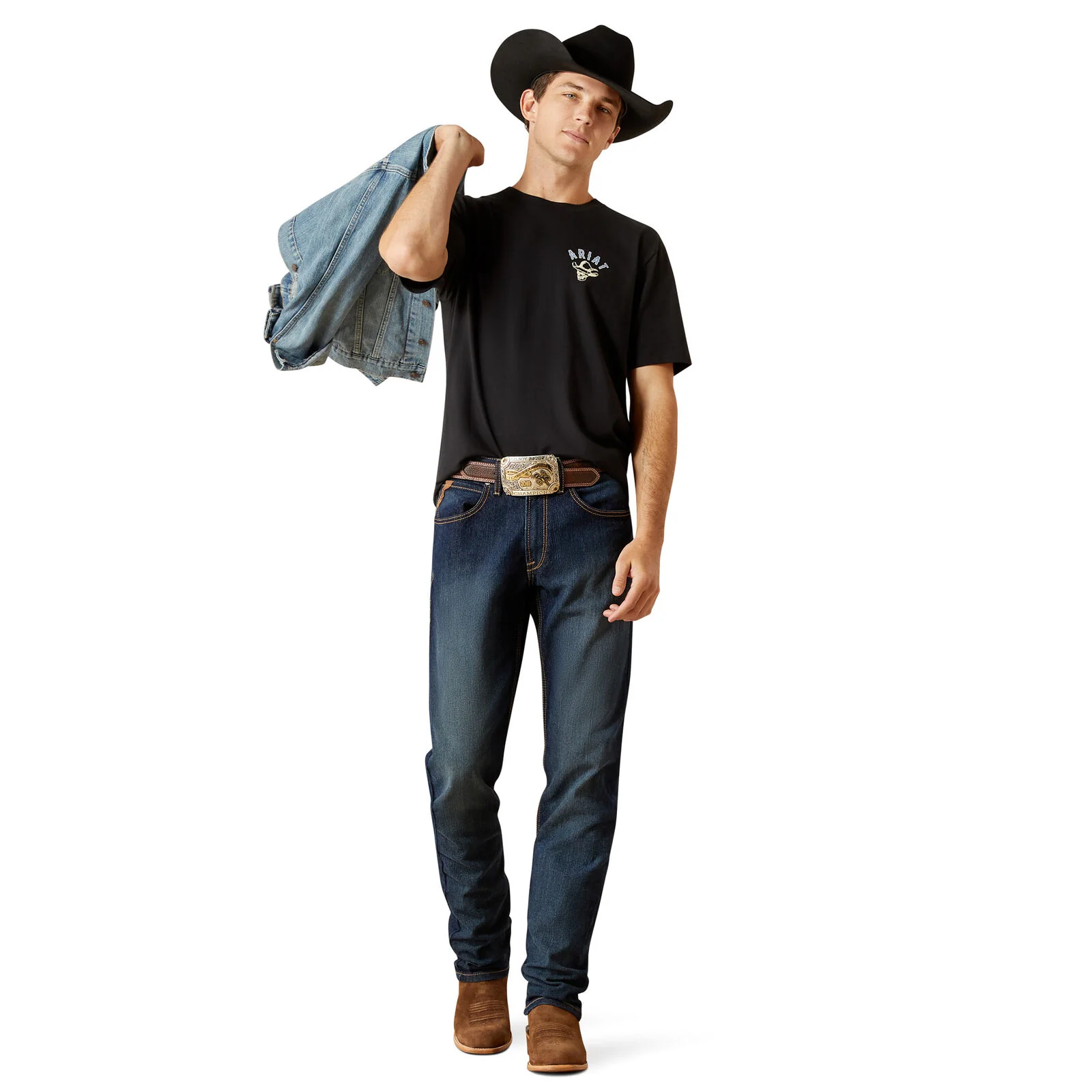 Ariat Mens Stitched Skull S/S Tee (10062423) Black - Image 5