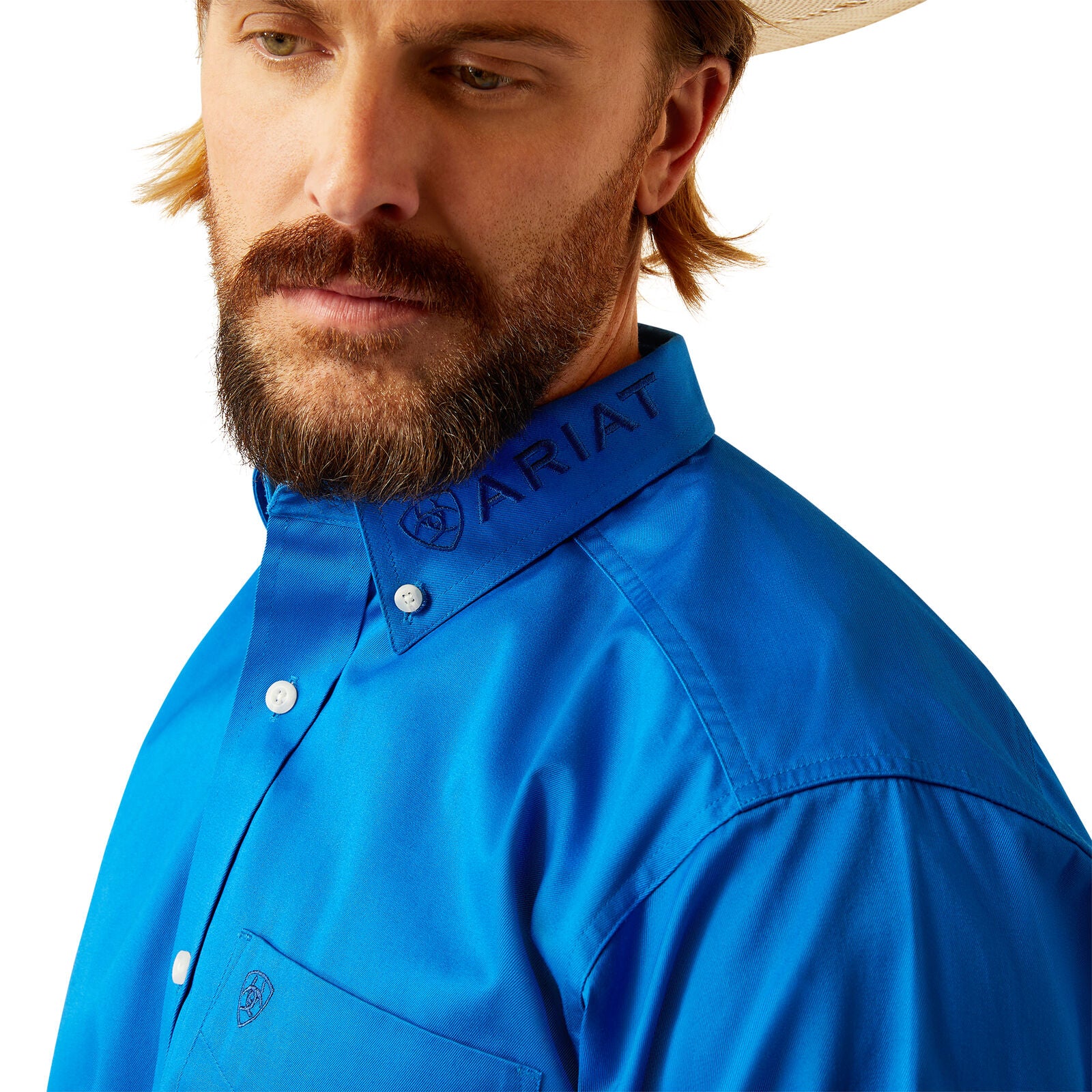 Ariat Mens Team Logo Twill Classic Fit L/S Shirt (10055237) Blue/Light Blue - Image 3