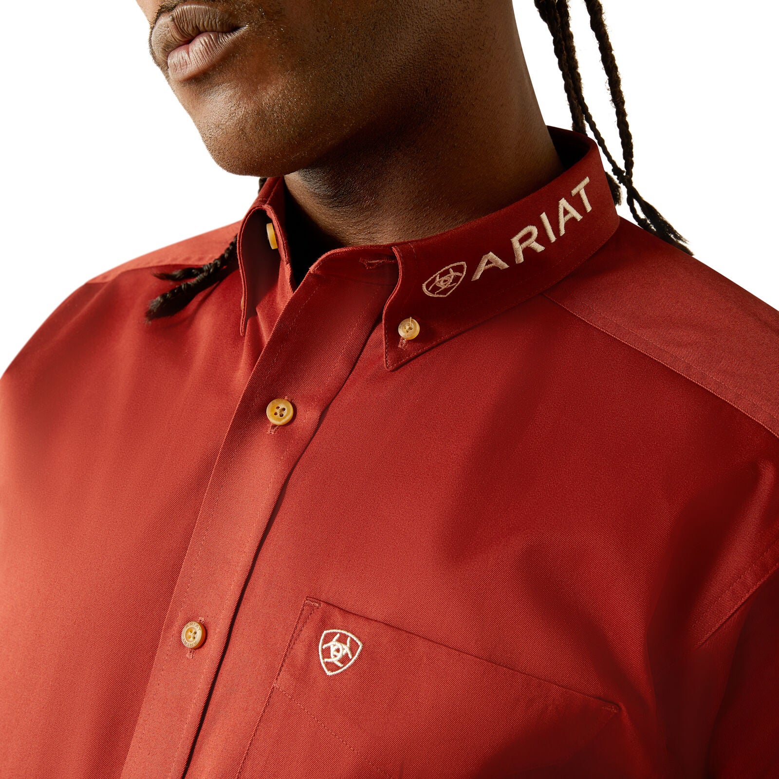 Ariat Mens Team Logo Twill Classic Fit L/S Shirt (10055288) Dark Red/Khaki - Image 4