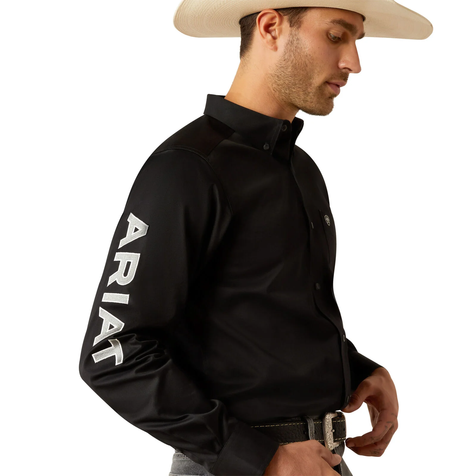 Ariat Mens Team Logo Twill L/S Shirt (10055406) Black/Grey - Image 3