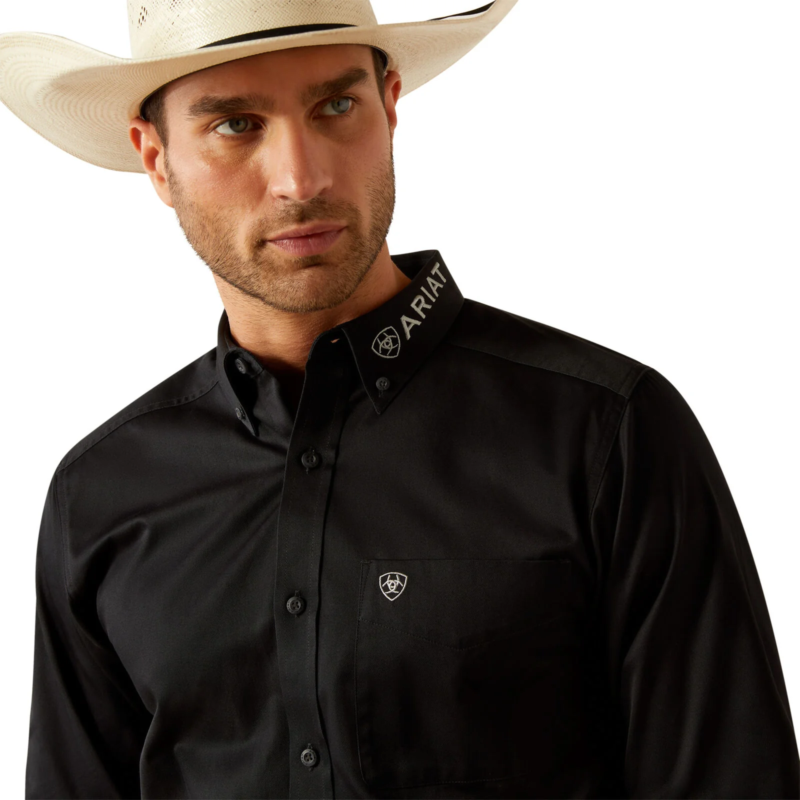 Ariat Mens Team Logo Twill L/S Shirt (10055406) Black/Grey - Image 4