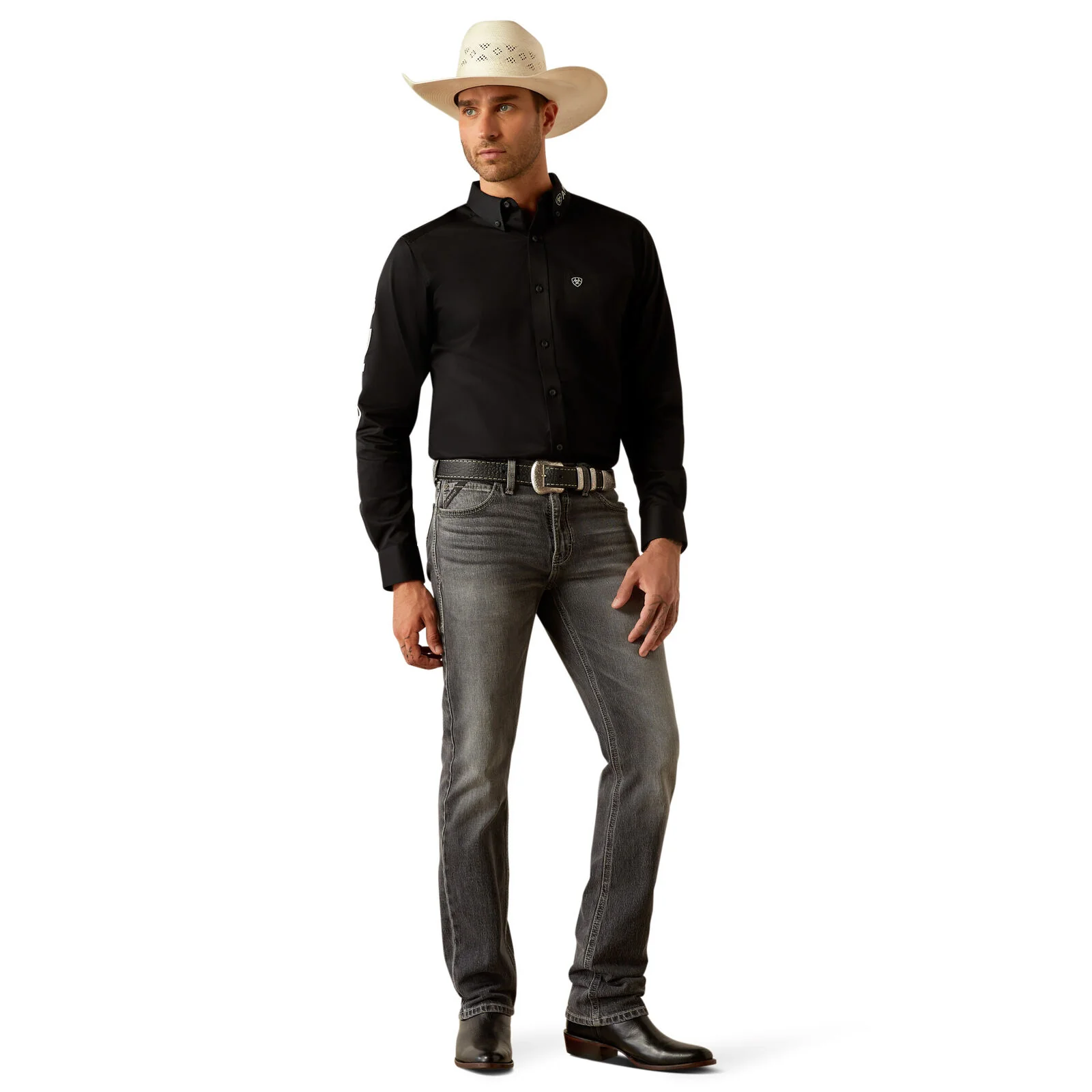 Ariat Mens Team Logo Twill L/S Shirt (10055406) Black/Grey - Image 5