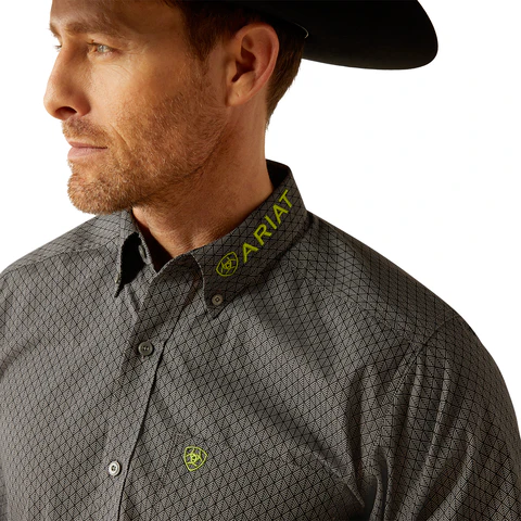 Ariat Mens Team Obi Fitted L/S Shirt (10054052) Black/Green - Image 3
