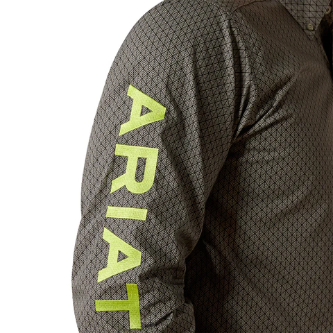 Ariat Mens Team Obi Fitted L/S Shirt (10054052) Black/Green - Image 4