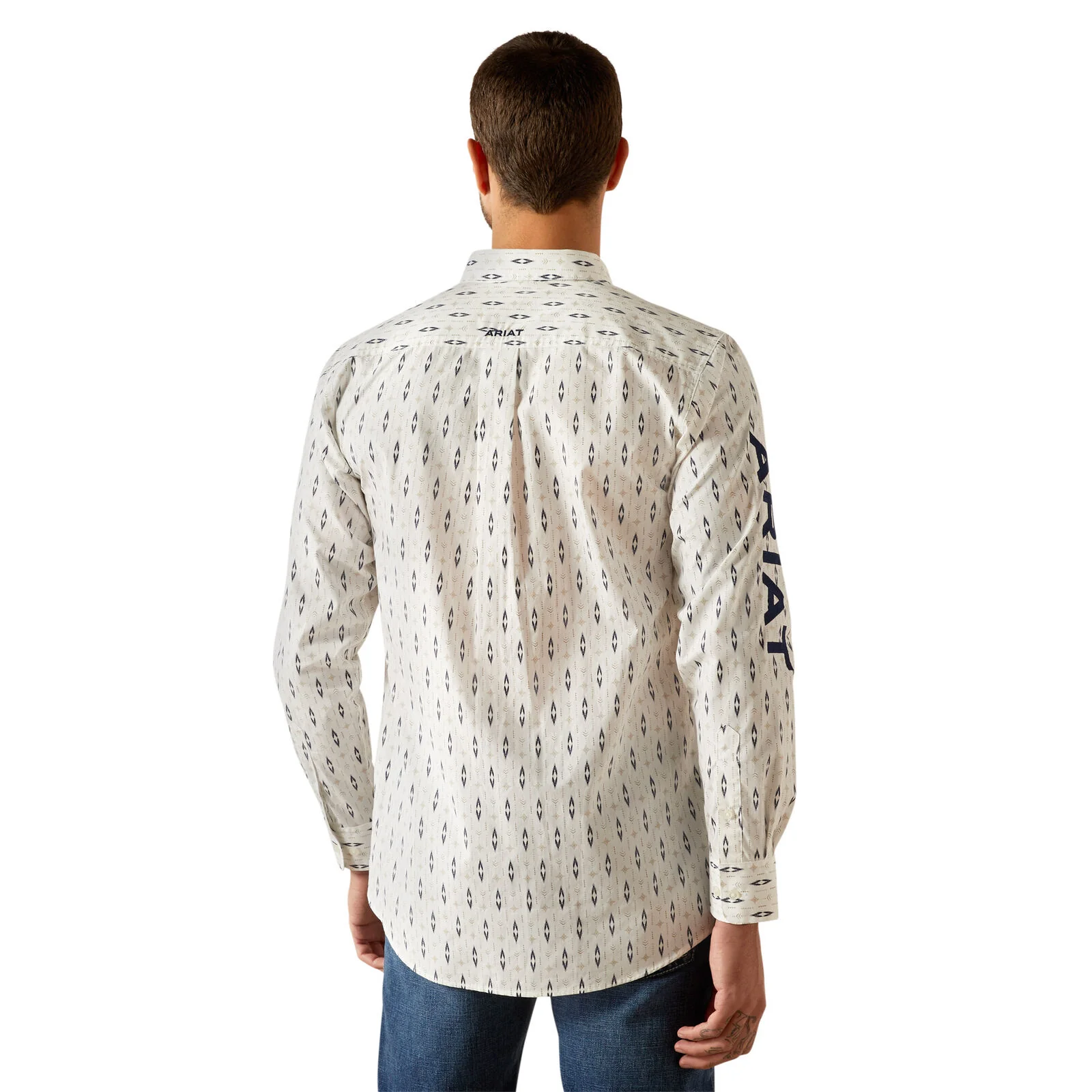 Ariat Mens Team Perkins Fitted L/S Shirt (10054728) White/Navy - Image 2
