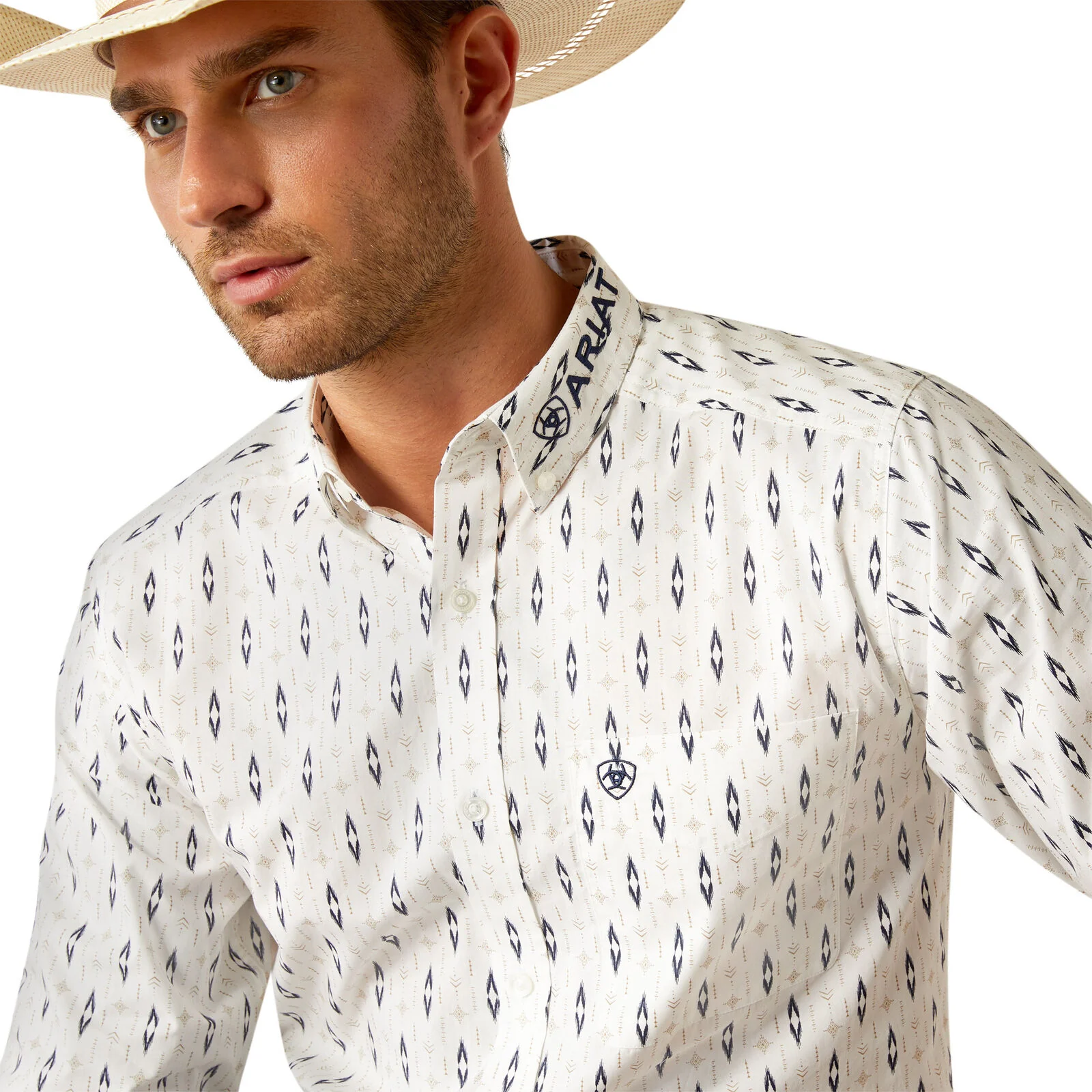 Ariat Mens Team Perkins Fitted L/S Shirt (10054728) White/Navy - Image 3