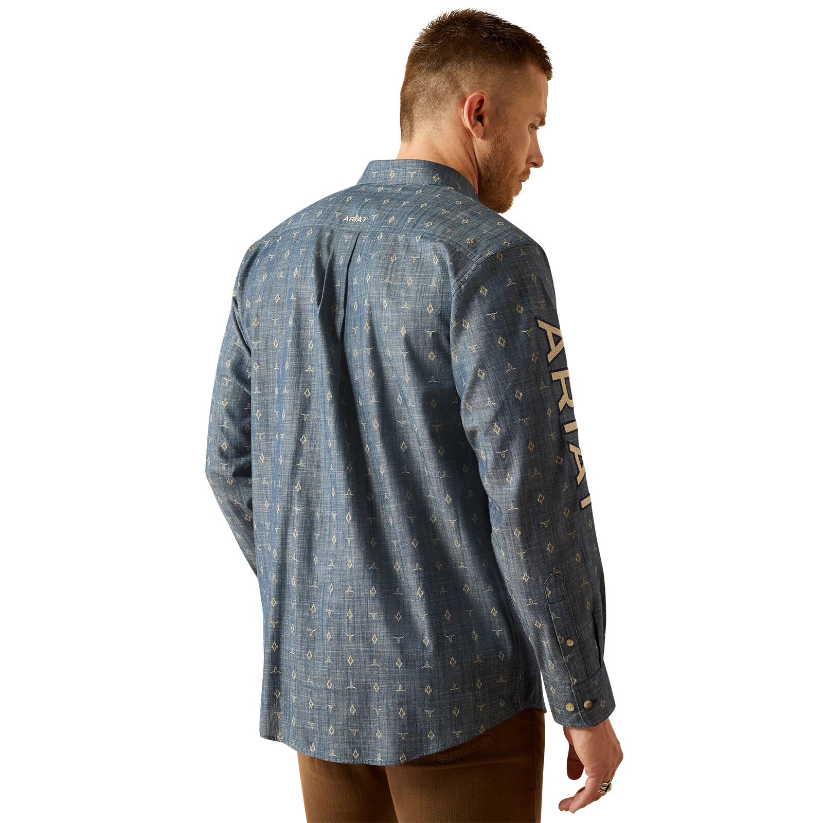 Ariat Mens Team Philibert Classic Fit L/S Shirt (10054732) Chambray Blue/Khaki - Image 2
