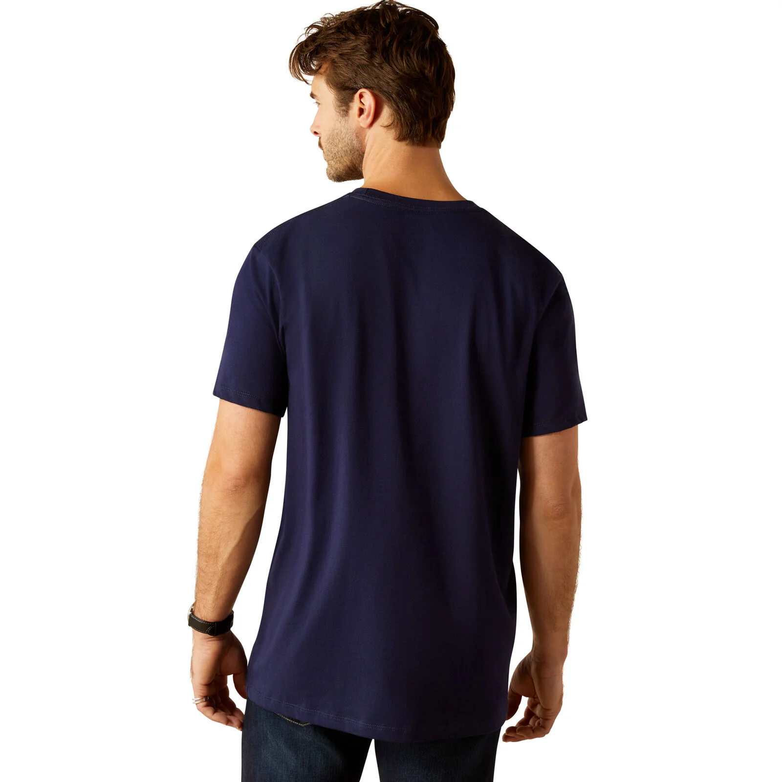 Ariat Mens Vertical Logo S/S Tee (10055150) Classic Blue/White - Image 2