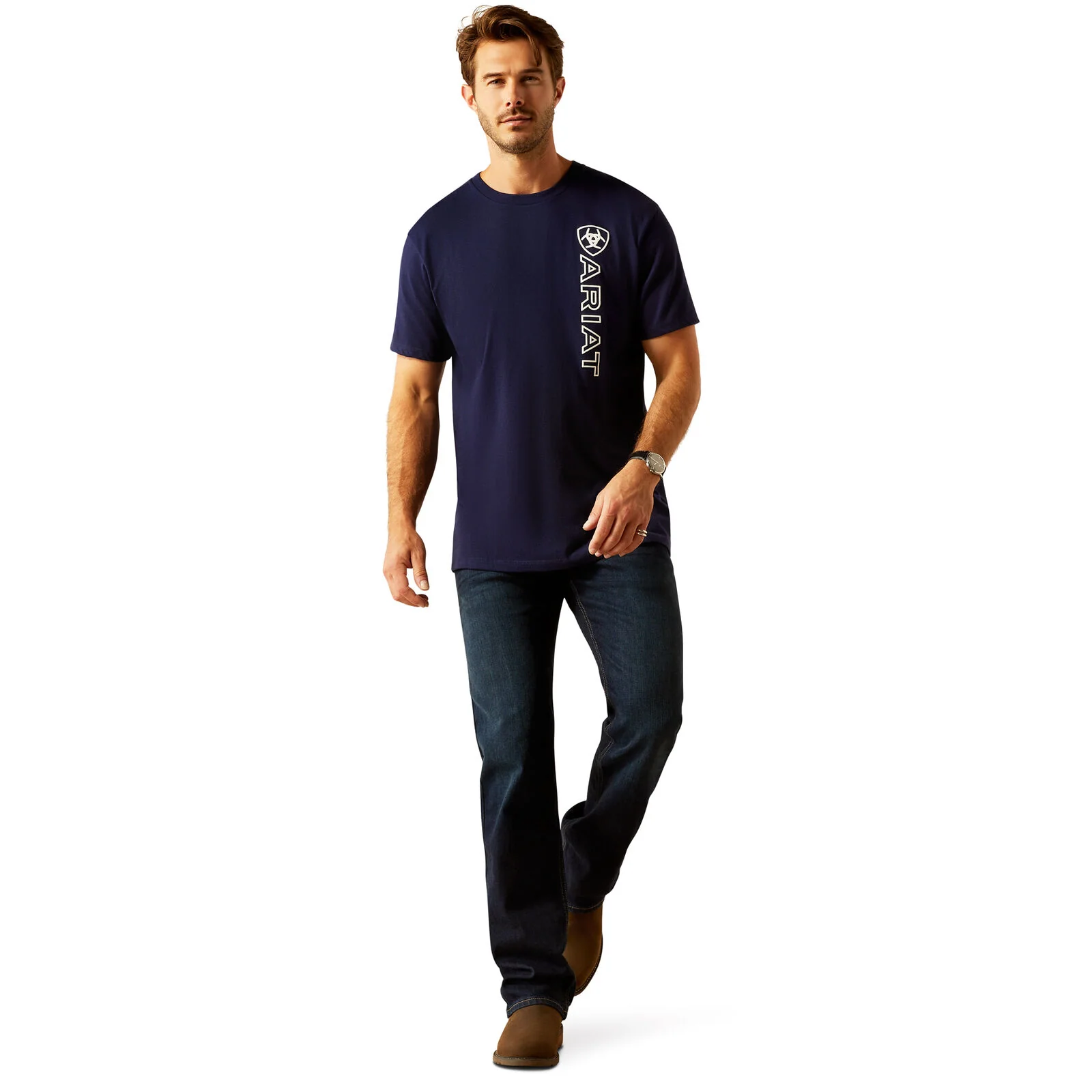Ariat Mens Vertical Logo S/S Tee (10055150) Classic Blue/White - Image 4