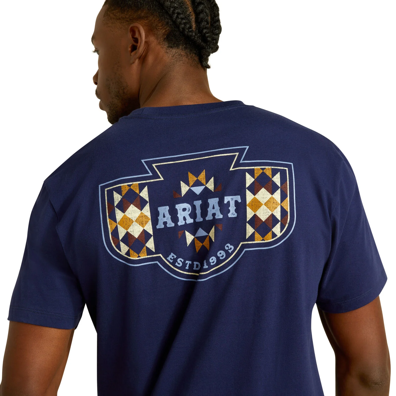 Ariat Mens Woven West S/S Tee (10062418) Medieval Blue - Image 2