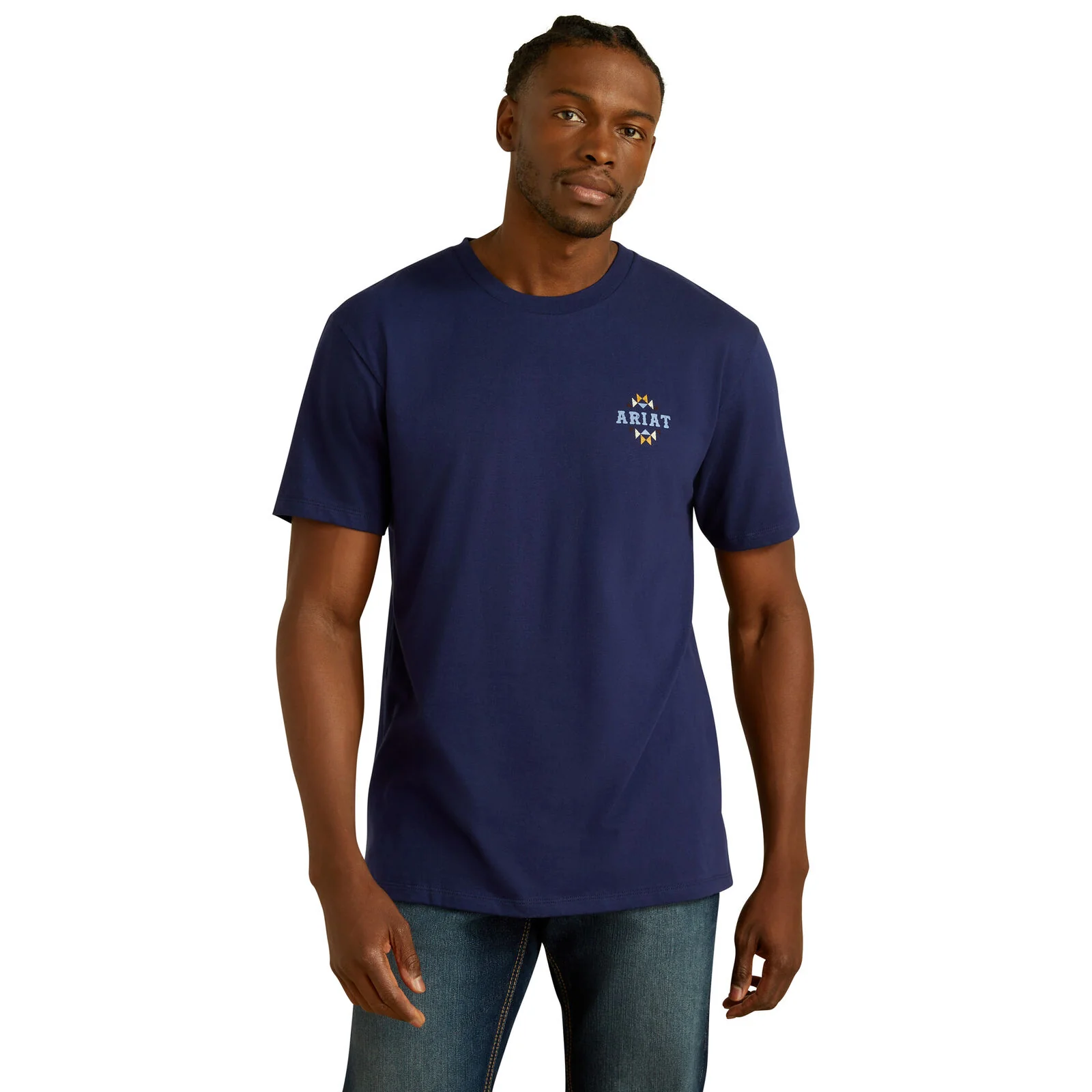 Ariat Mens Woven West S/S Tee (10062418) Medieval Blue - Image 3