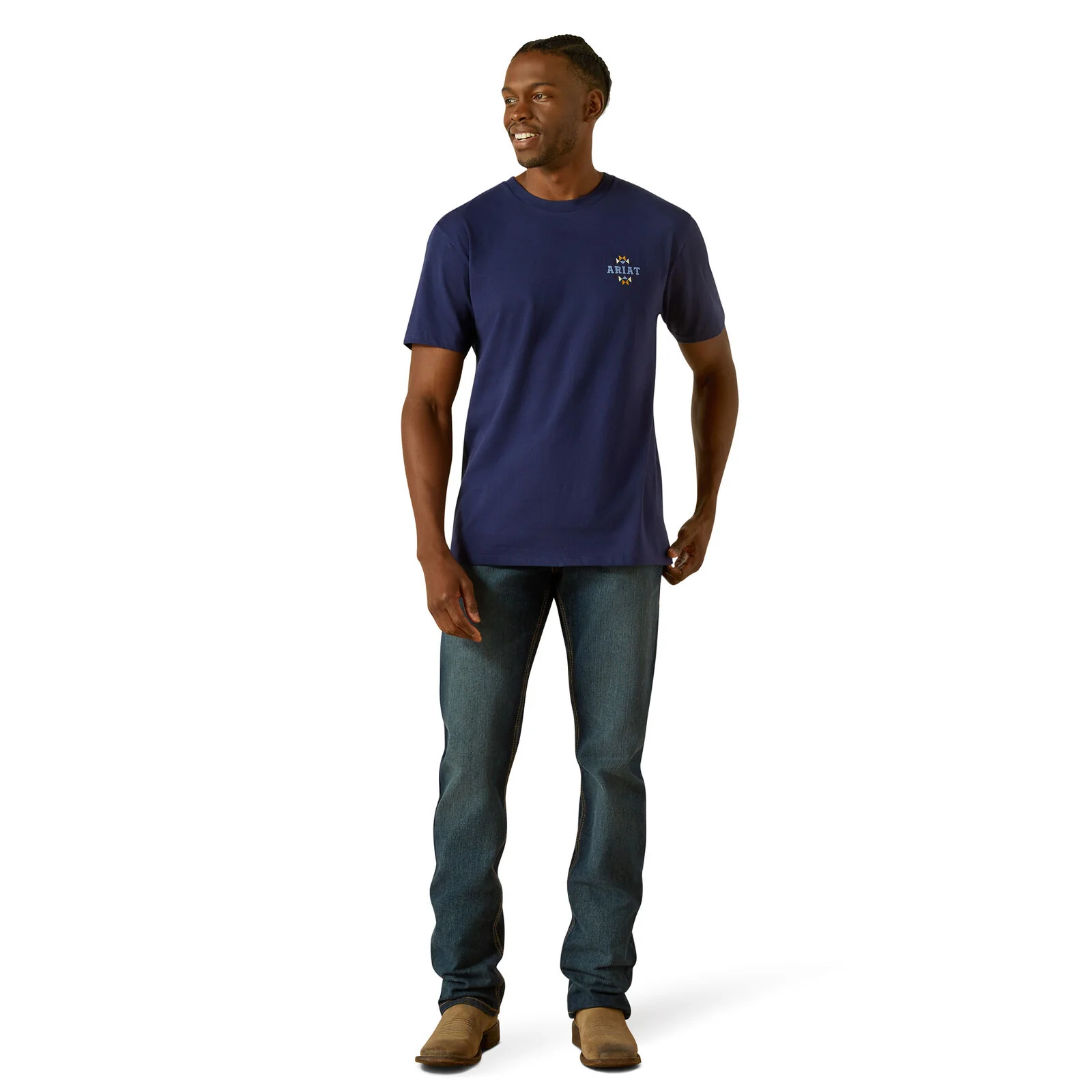 Ariat Mens Woven West S/S Tee (10062418) Medieval Blue - Image 4