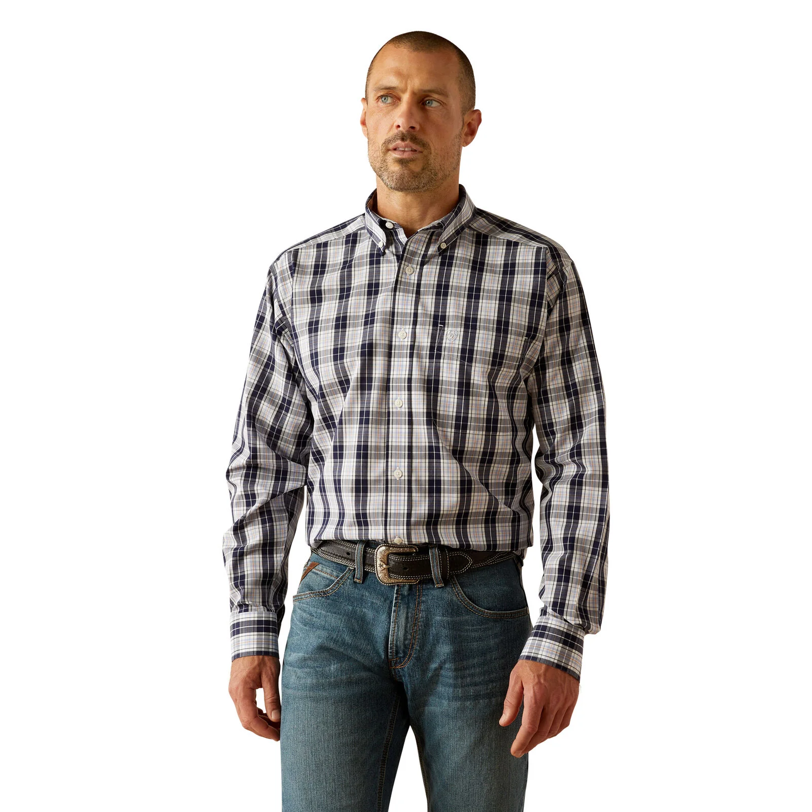 Ariat Mens Wrinkle Free Ocean Classic Fit L/S Shirt (10054827) Dark Blue