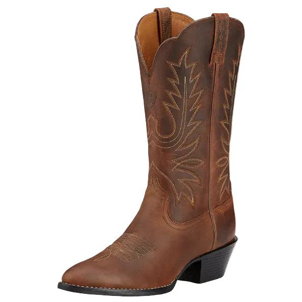 Ariat Womens Heritage Western R-Toe Wide Calf Western Boots (10001021) Distressed Brown