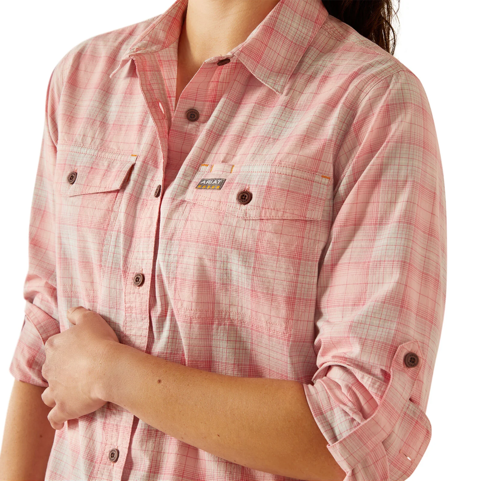 Ariat Womens Rebar Made Tough Durastretch L/S Work Shirt (10055076) Powder Pink - Image 4