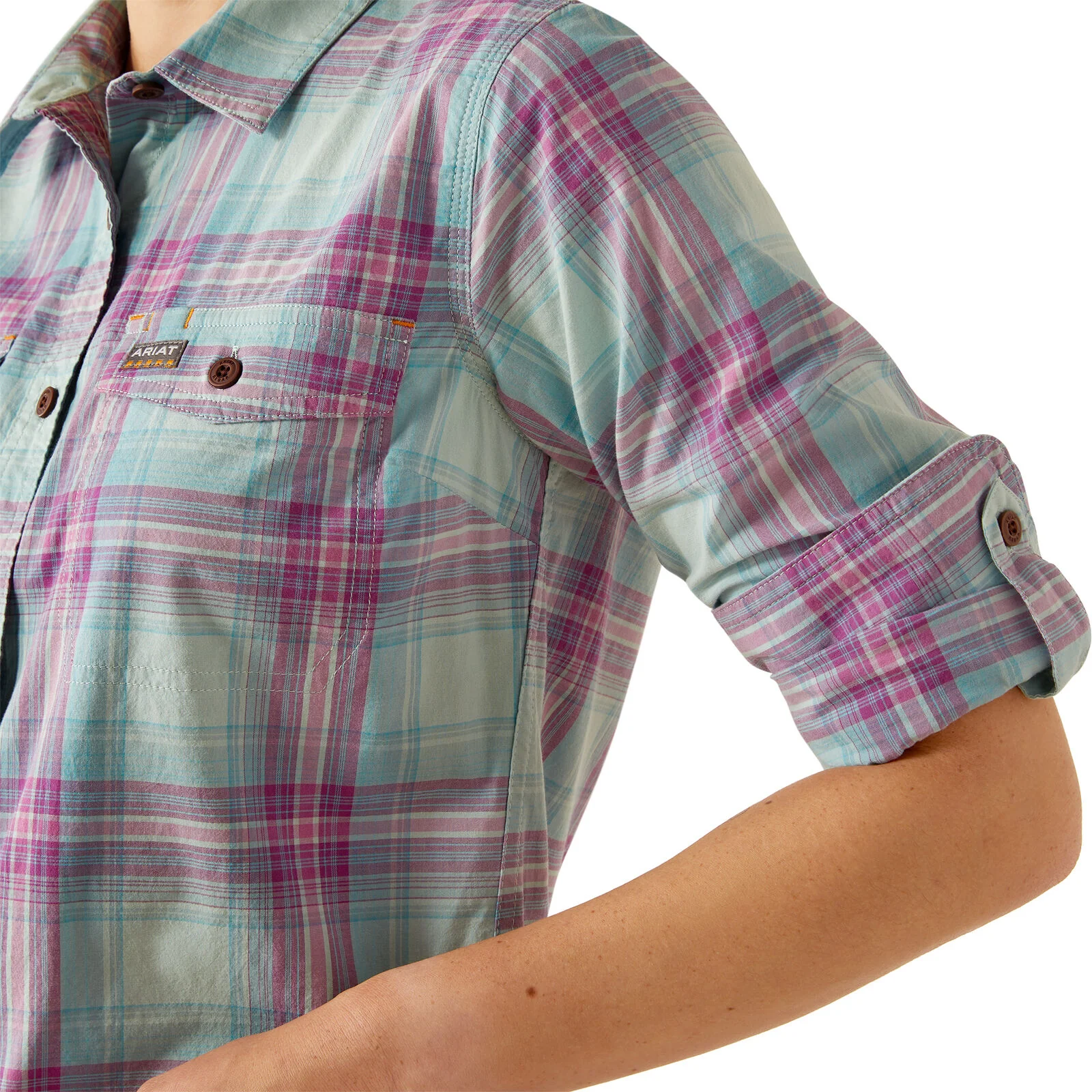 Ariat Womens Rebar Made Tough Durastretch L/S Work Shirt (10055079) Aquatic - Image 3