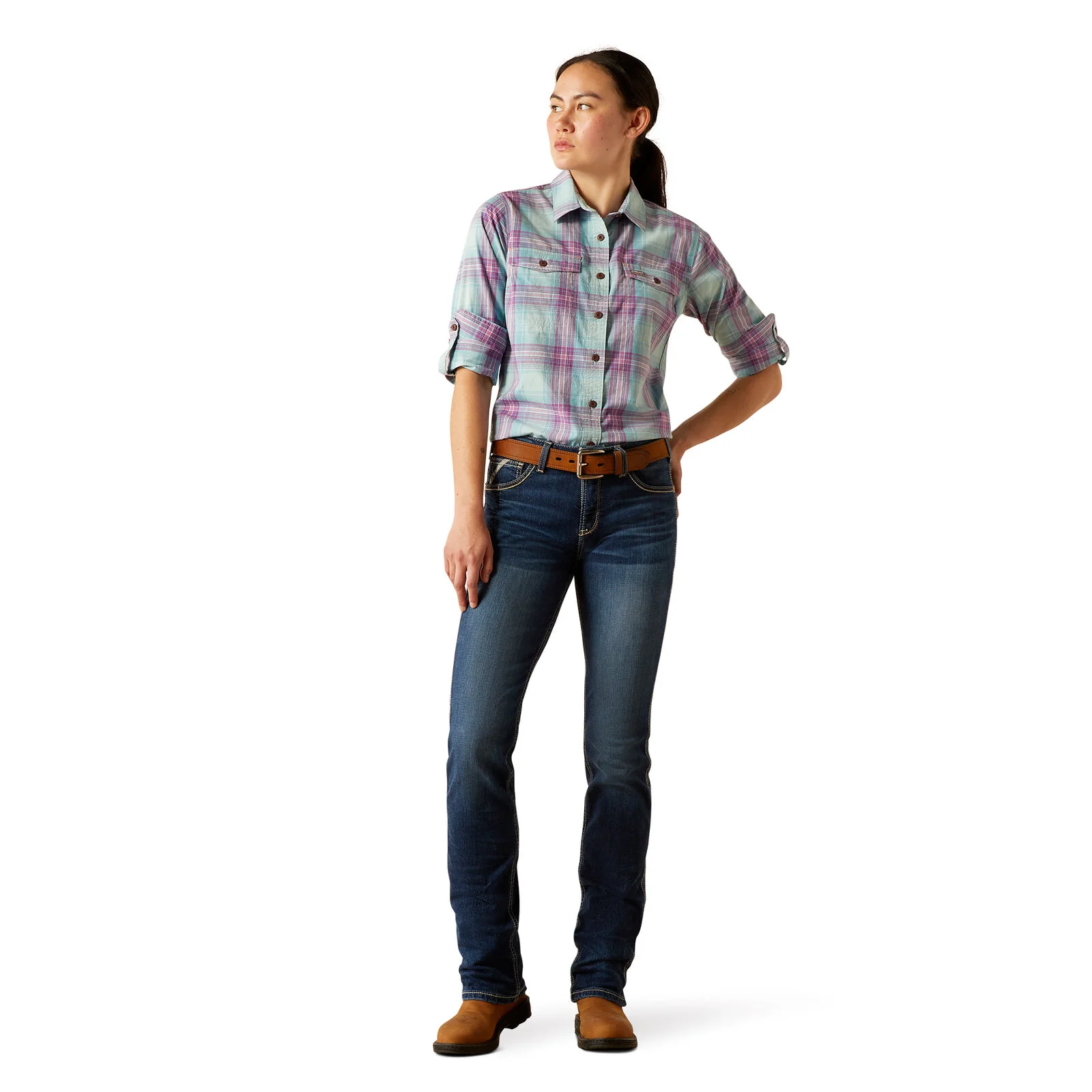 Ariat Womens Rebar Made Tough Durastretch L/S Work Shirt (10055079) Aquatic - Image 5