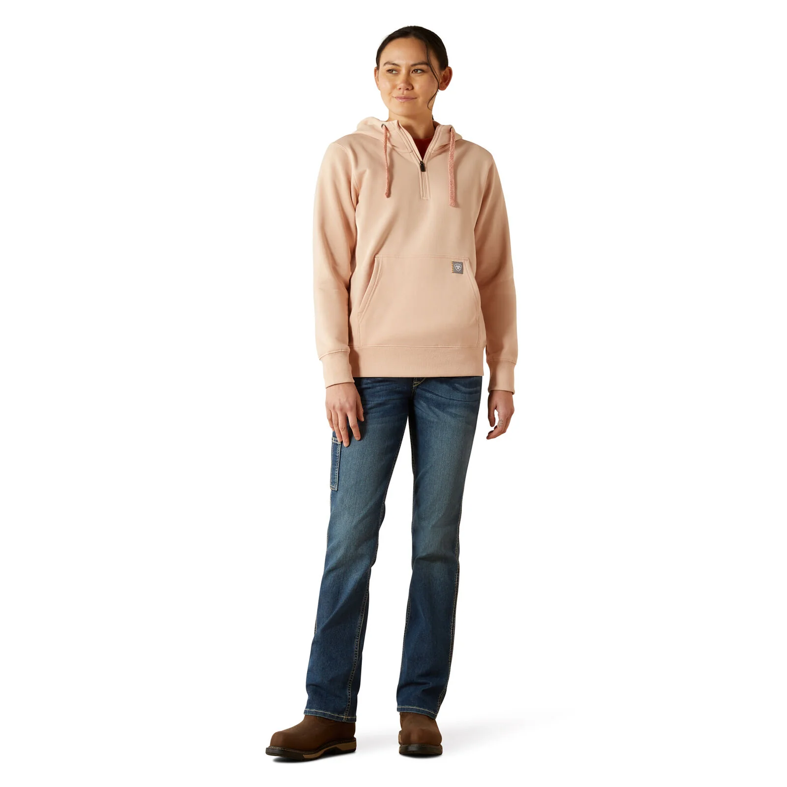 Ariat Womens Rebar Skill Set 1/2 Zip Hoodie (10062652) Cameo Rose - Image 5