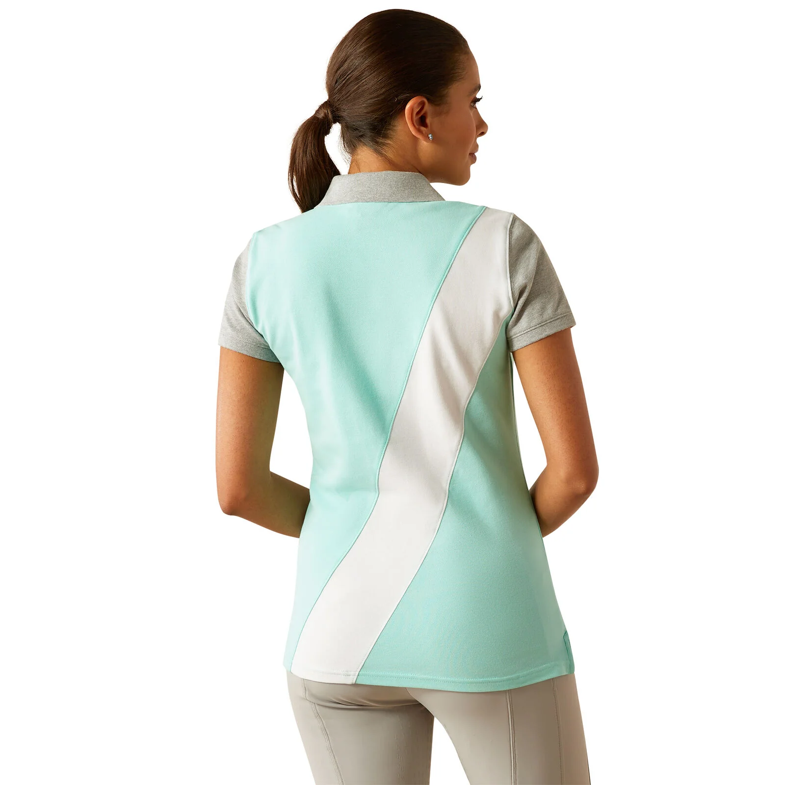 Ariat Womens Taryn Polo (10055247) Beach Glass/Electric Green - Image 2