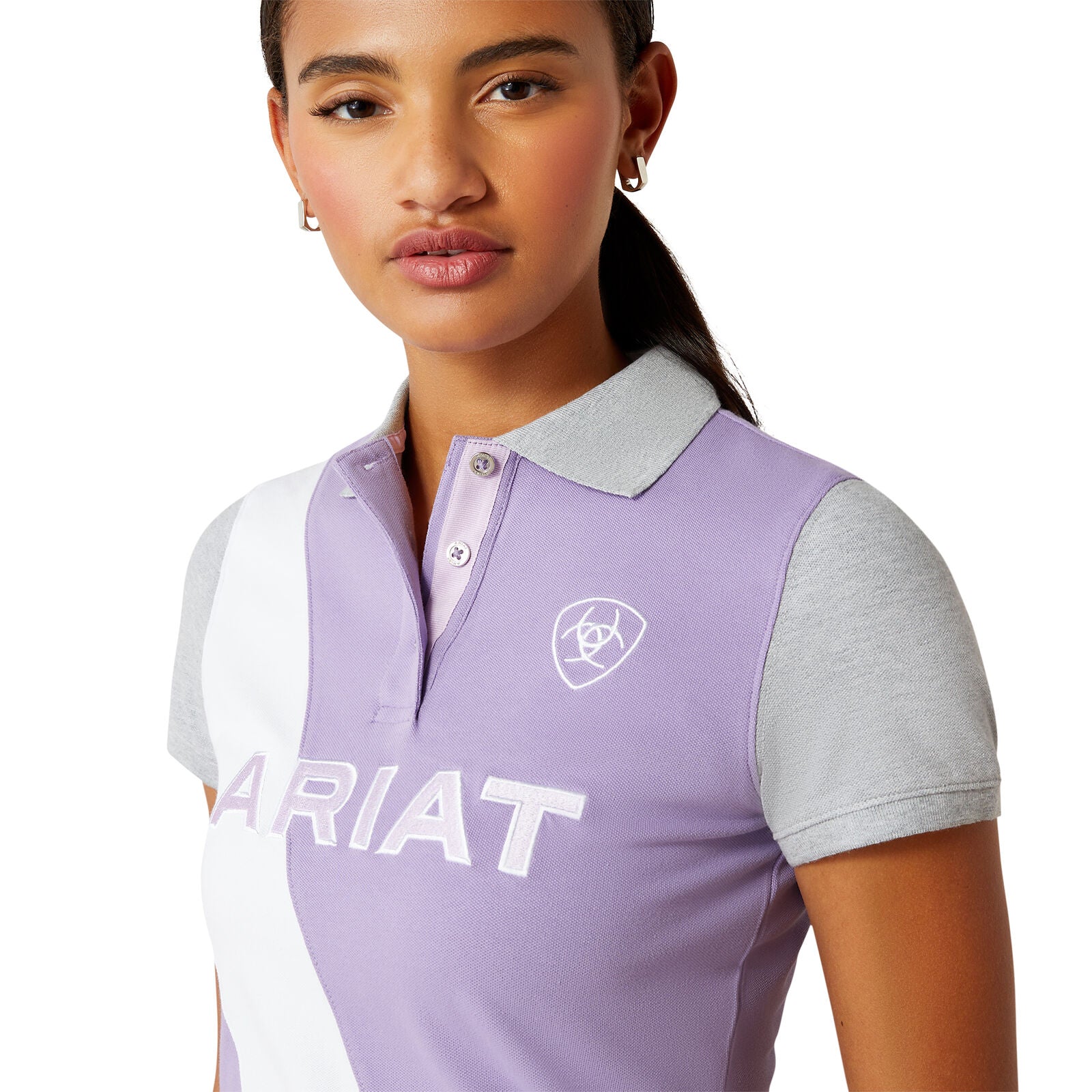 Ariat Womens Taryn S/S Polo (10055246) Chalk Violet/Orchid Bloom - Image 3