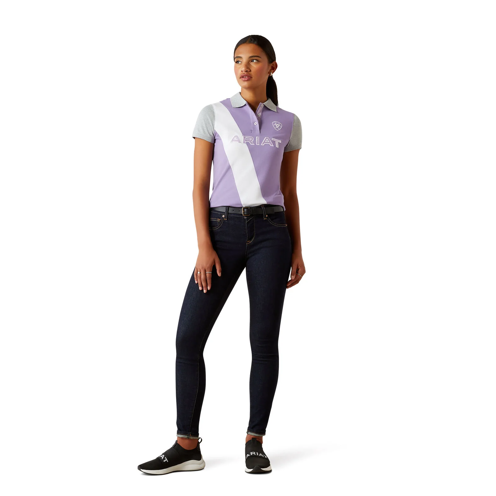 Ariat Womens Taryn S/S Polo (10055246) Chalk Violet/Orchid Bloom - Image 4