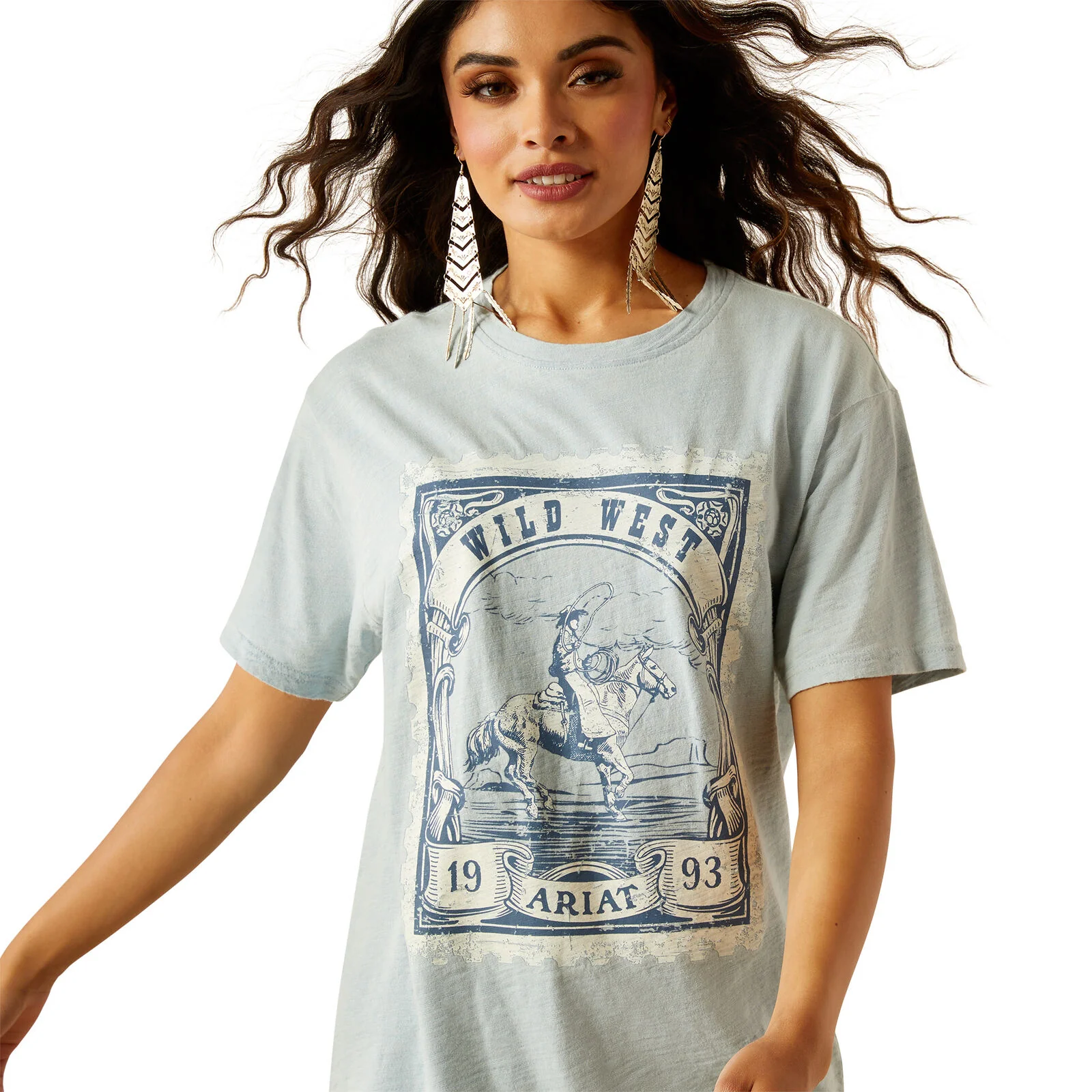 Ariat Womens Wild West Stamp S/S Tee (10055128) Bleached Blue - Image 3