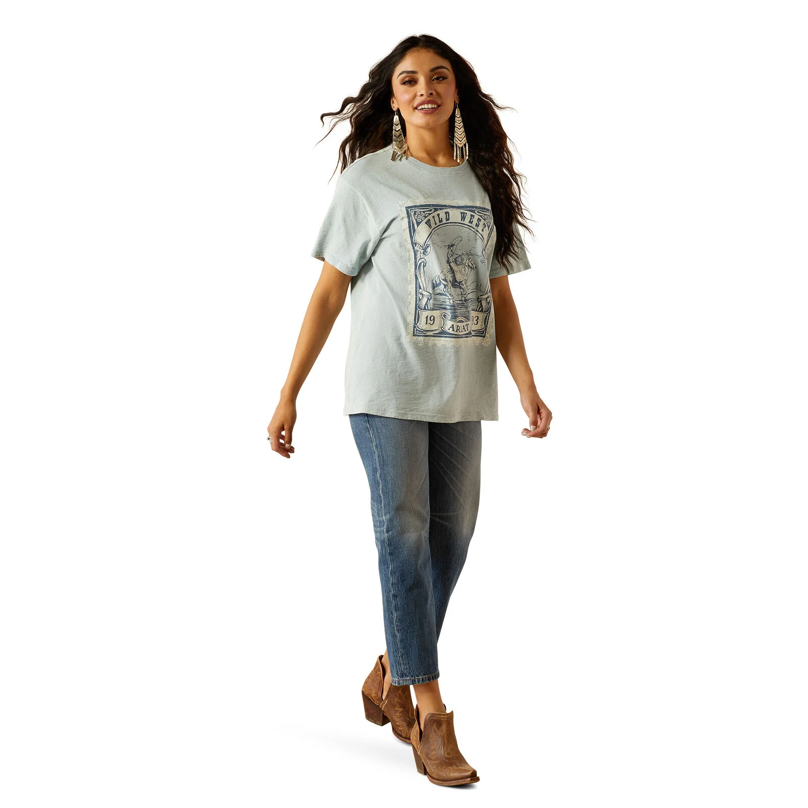 Ariat Womens Wild West Stamp S/S Tee (10055128) Bleached Blue - Image 4