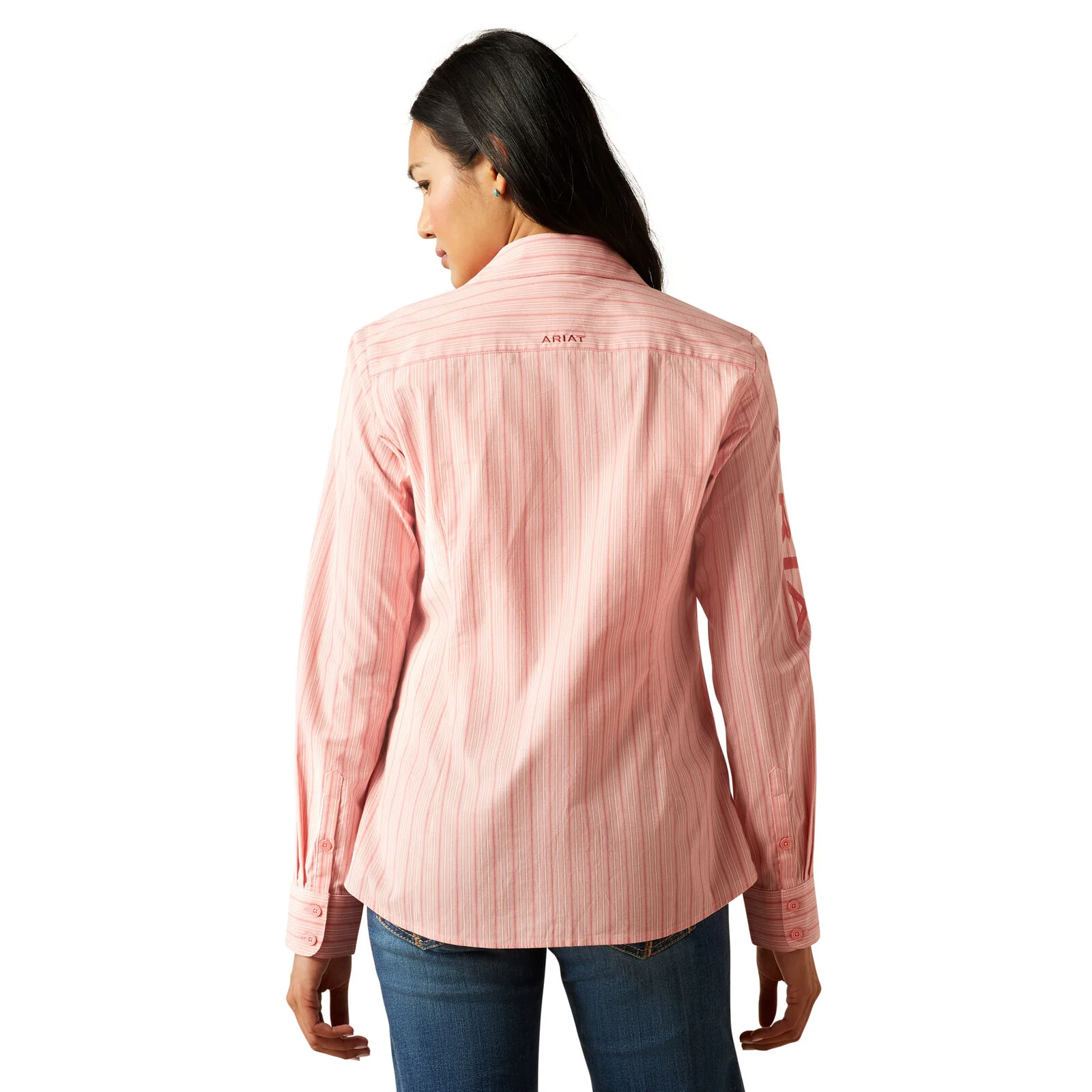 Ariat Womens Wrinkle Resistant Team Kirby Stretch L/S Shirt (10055084) Mauve Stripe - Image 2