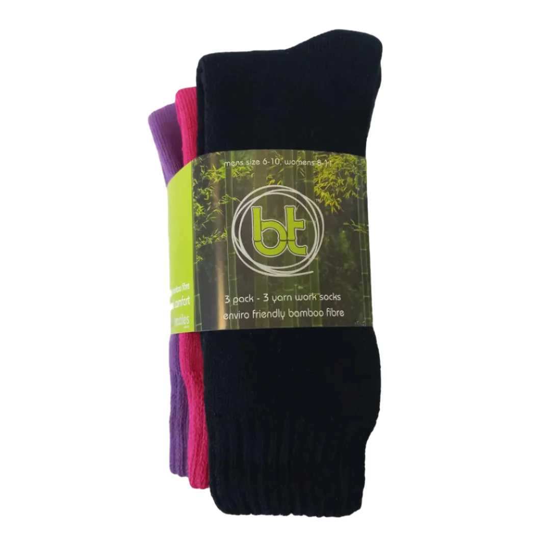 Bamboo Textiles 3-Yarn Socks 3 Pack (0793618080853) Black/Hot Pink/Purple M4-6/W6-8