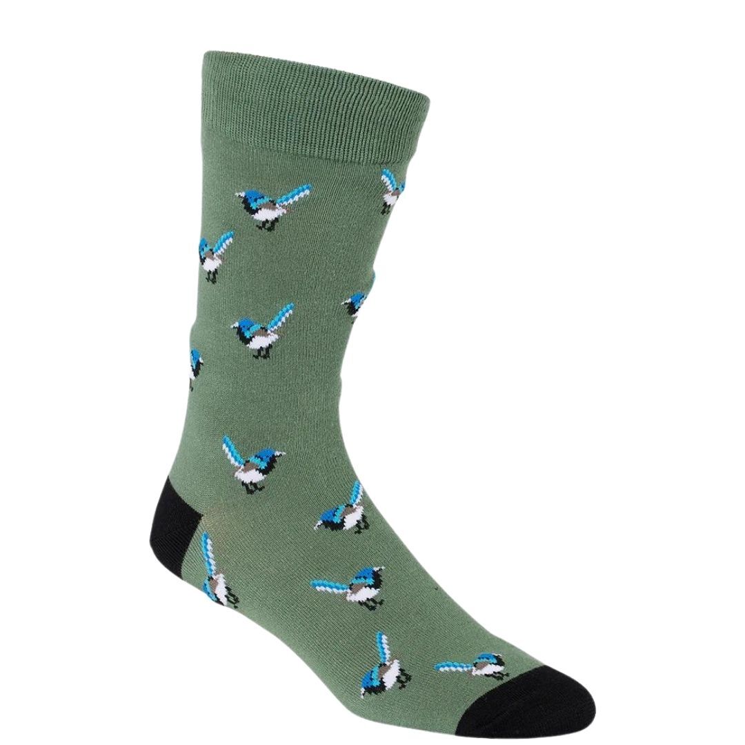 Bamboozld Socks Mens Blue Wren Bamboo Socks (BBS23BLUEWRENR) Khaki 7-11 - Image 2