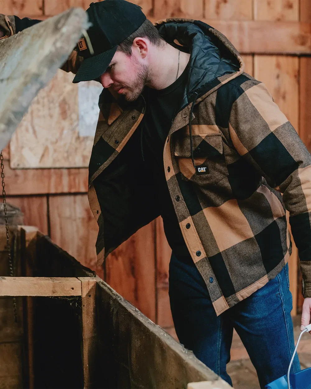 CAT Mens Hooded Flannel Shirt Jacket (1040045.12949) Black/Bronze - Image 5