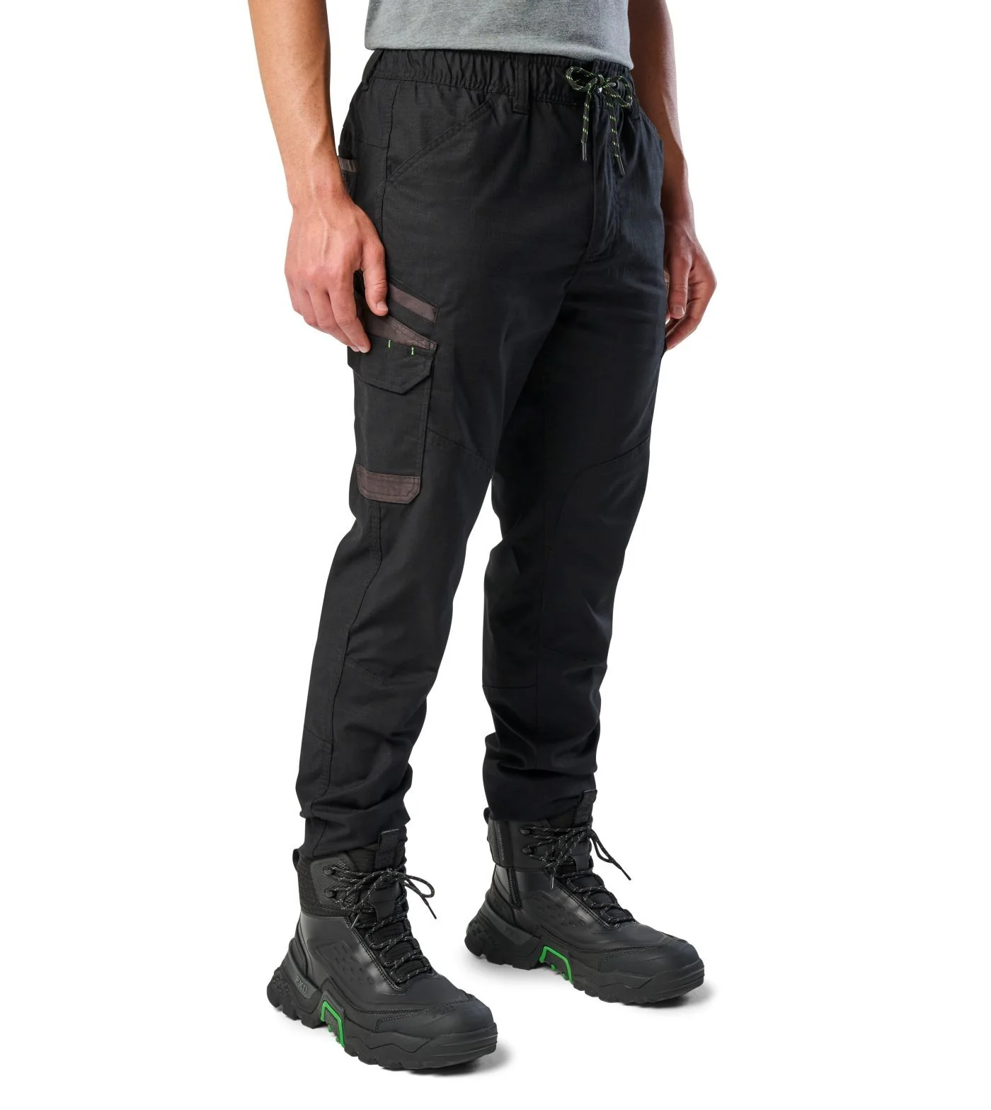 FXD Mens WP-12C Elastic Waist Stretch Ripstop Cuffed Work Pants (FX02506027) Black - Image 2