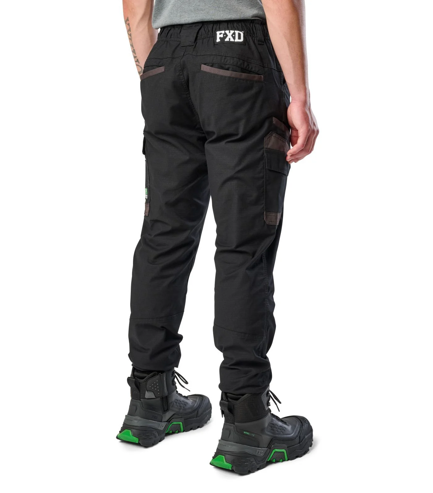 FXD Mens WP-12C Elastic Waist Stretch Ripstop Cuffed Work Pants (FX02506027) Black - Image 3