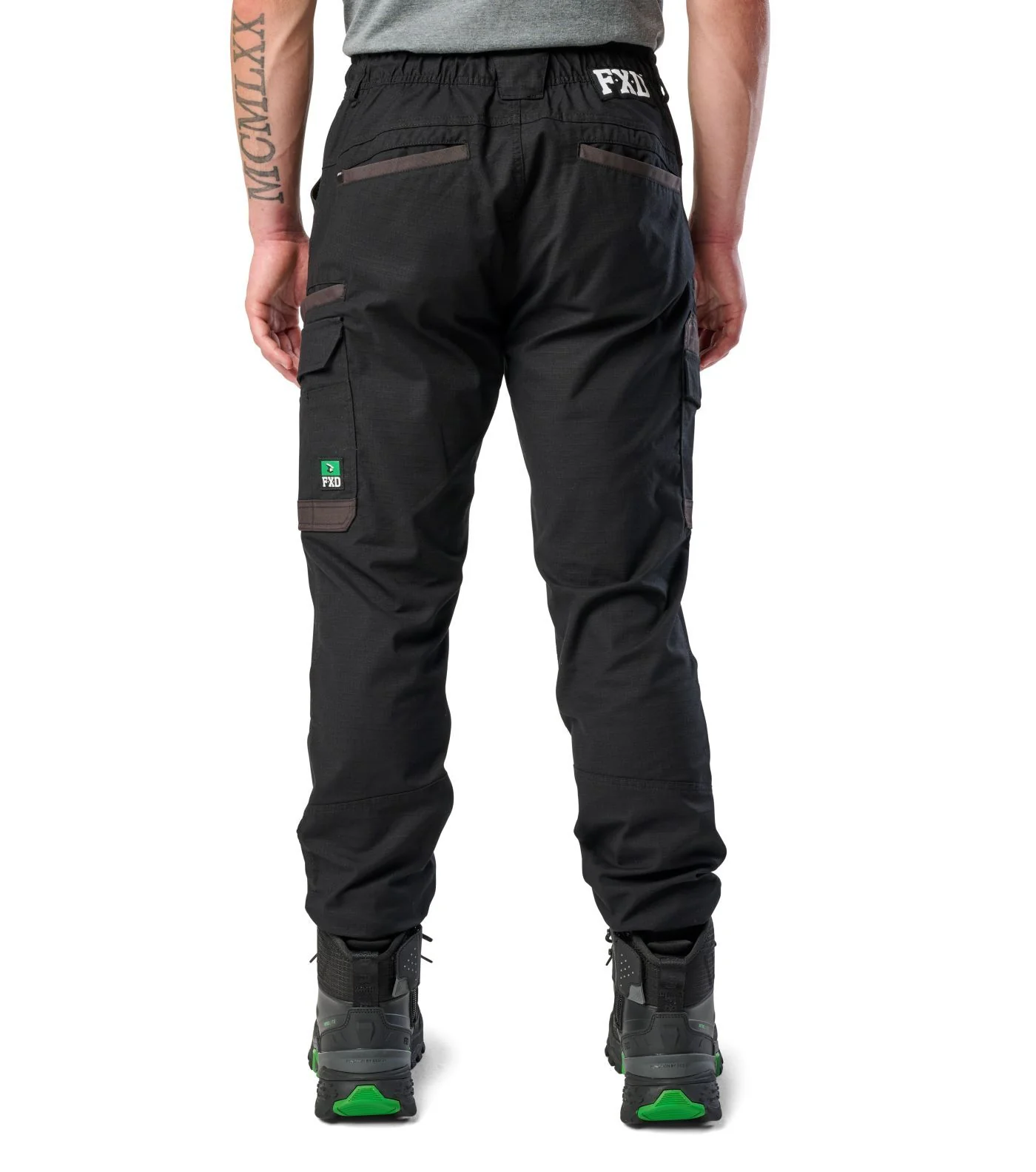 FXD Mens WP-12C Elastic Waist Stretch Ripstop Cuffed Work Pants (FX02506027) Black - Image 4