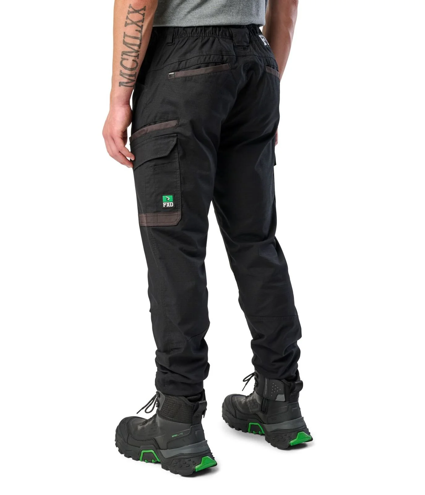FXD Mens WP-12C Elastic Waist Stretch Ripstop Cuffed Work Pants (FX02506027) Black - Image 5