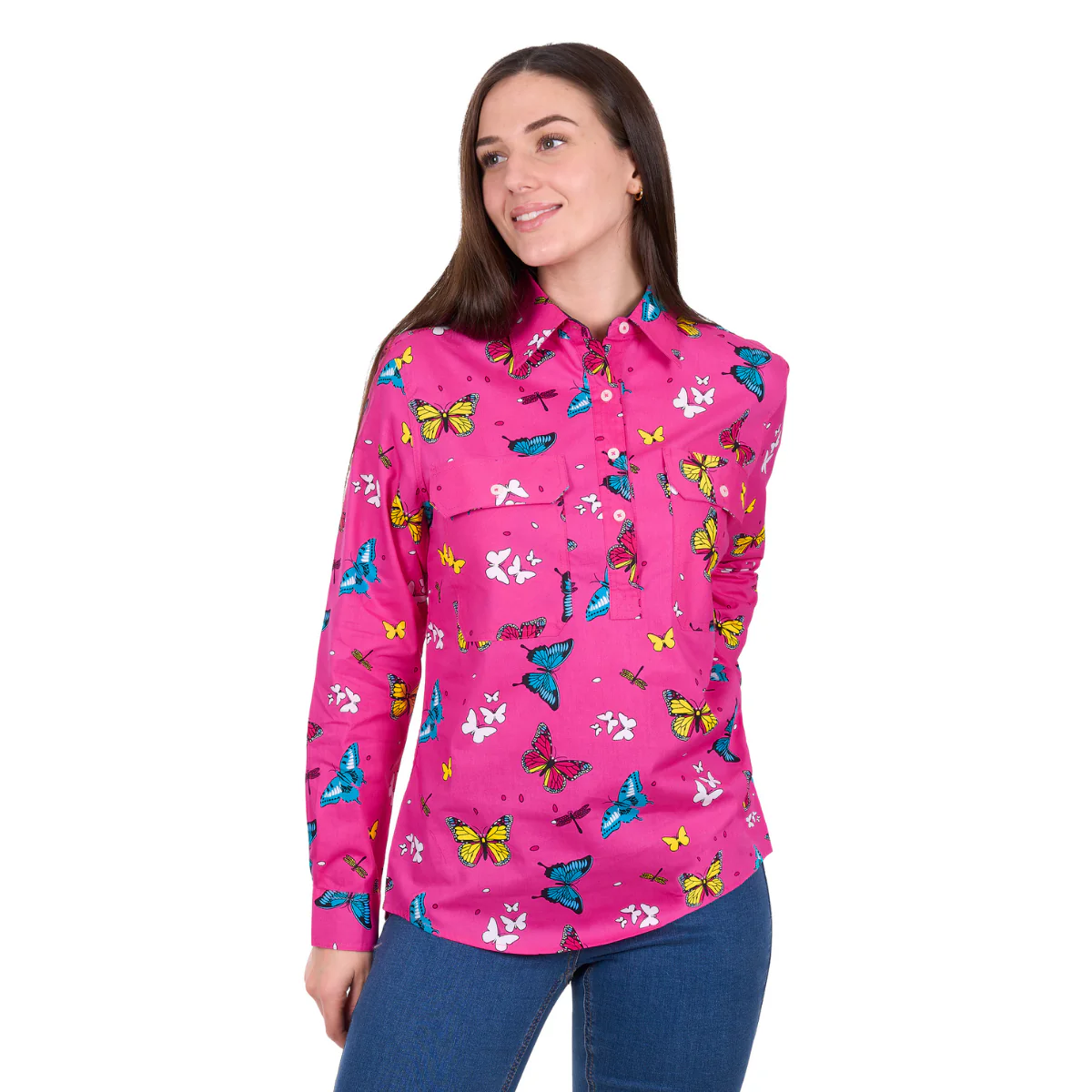 Hard Slog Womens Gizelle Half Button L/S Shirt (H6W2101169) Hot Pink